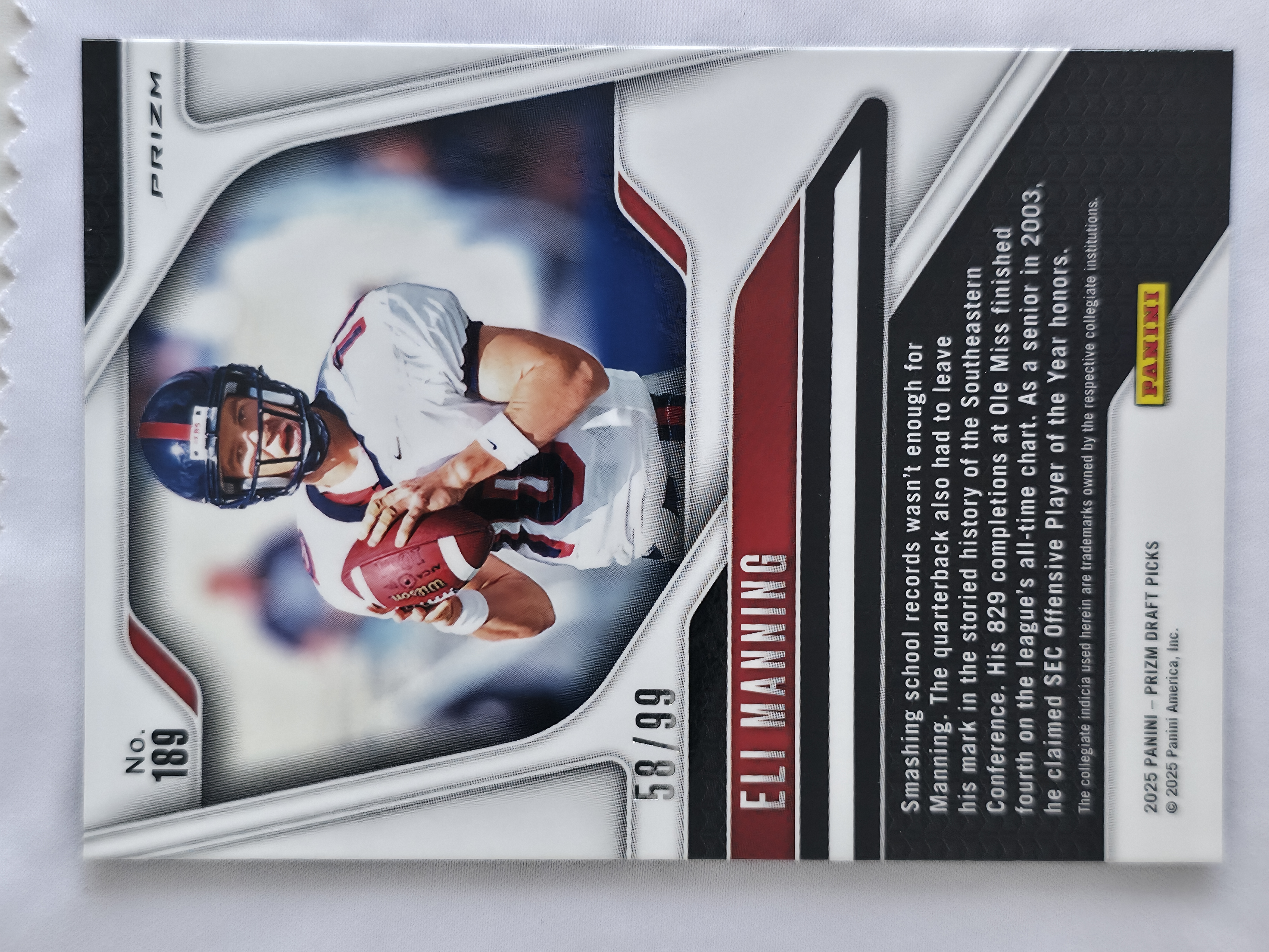 2025 Prizm Draft Picks Eli Manning Purple 58/99