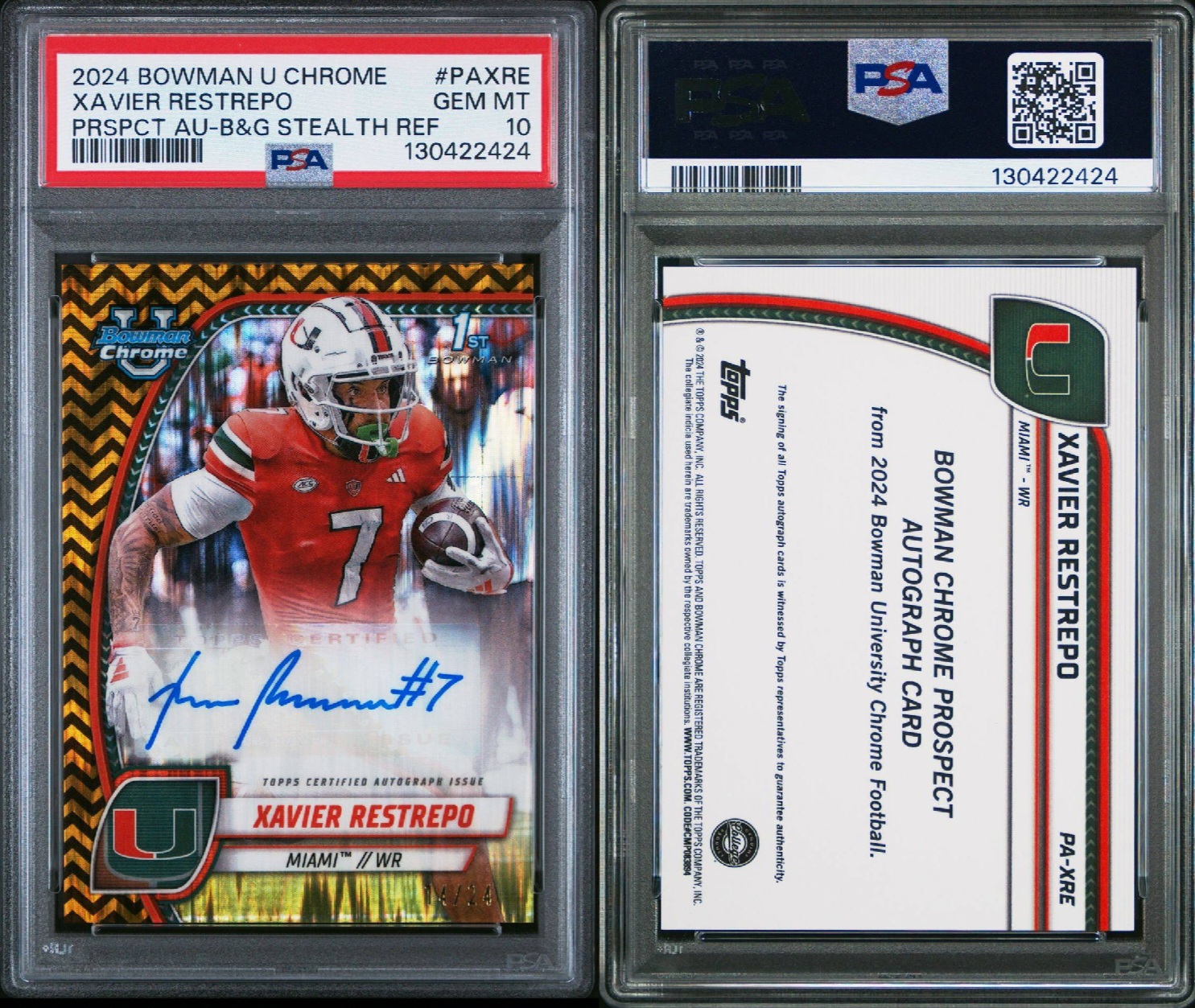 2024 Bowman U Chrome Xavier Restrepo Stealth Refractor Auto /24 PSA 10