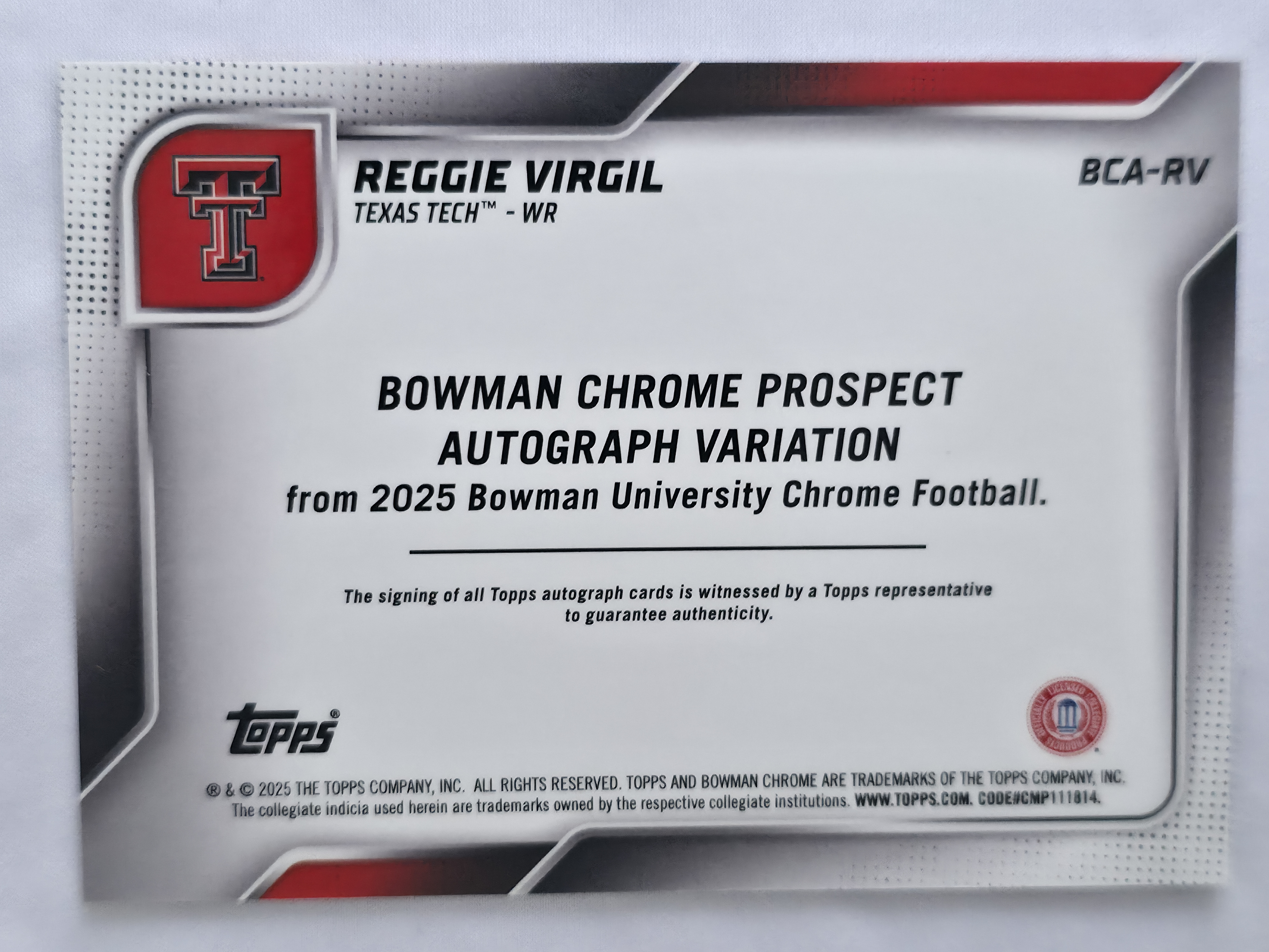 2025 Bowman U Chrome Reggie Virgil Gold Shimmer Auto 1st 17/50