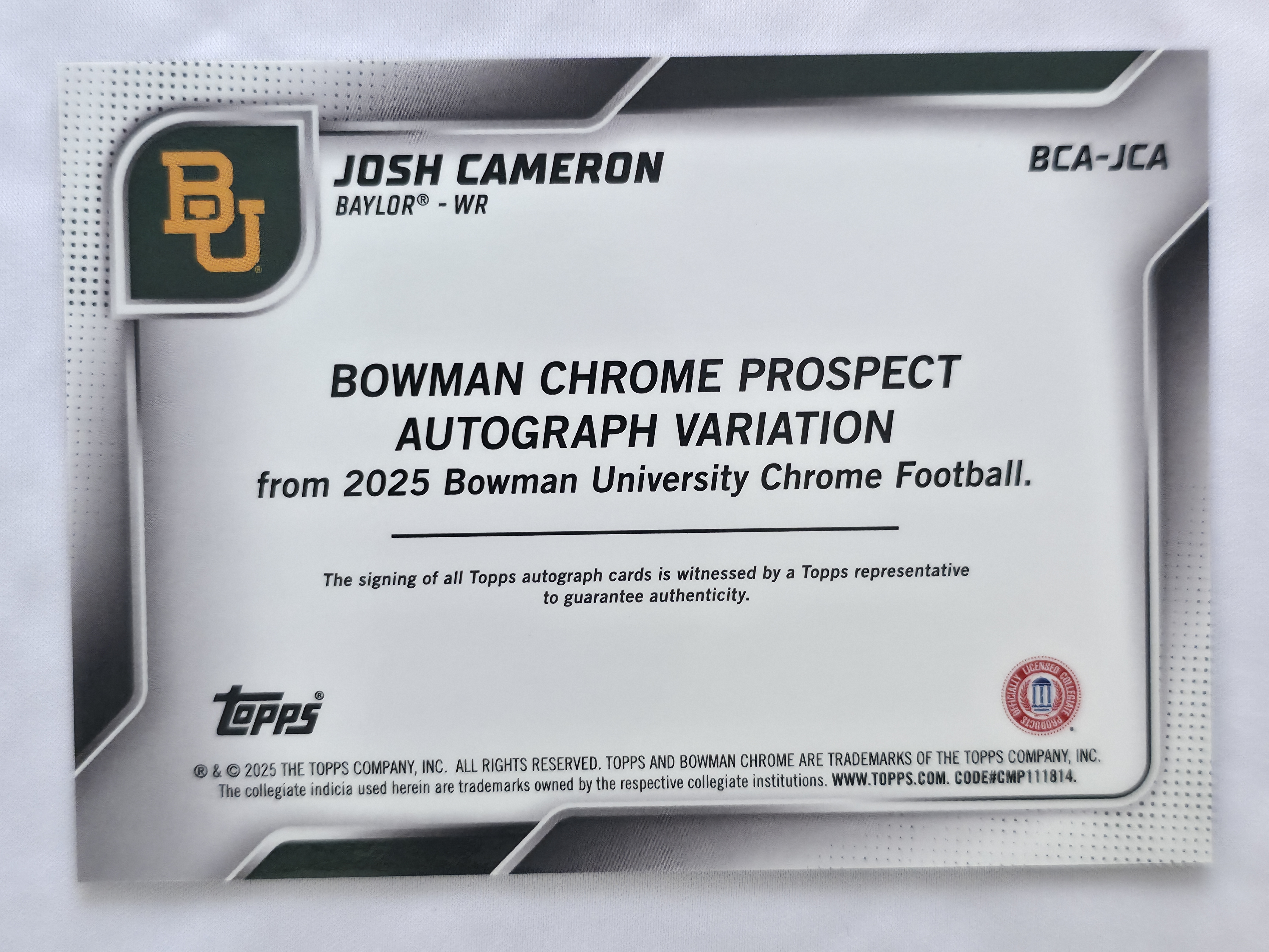 2025 Bowman U Chrome Josh Cameron Autograph 1st 
