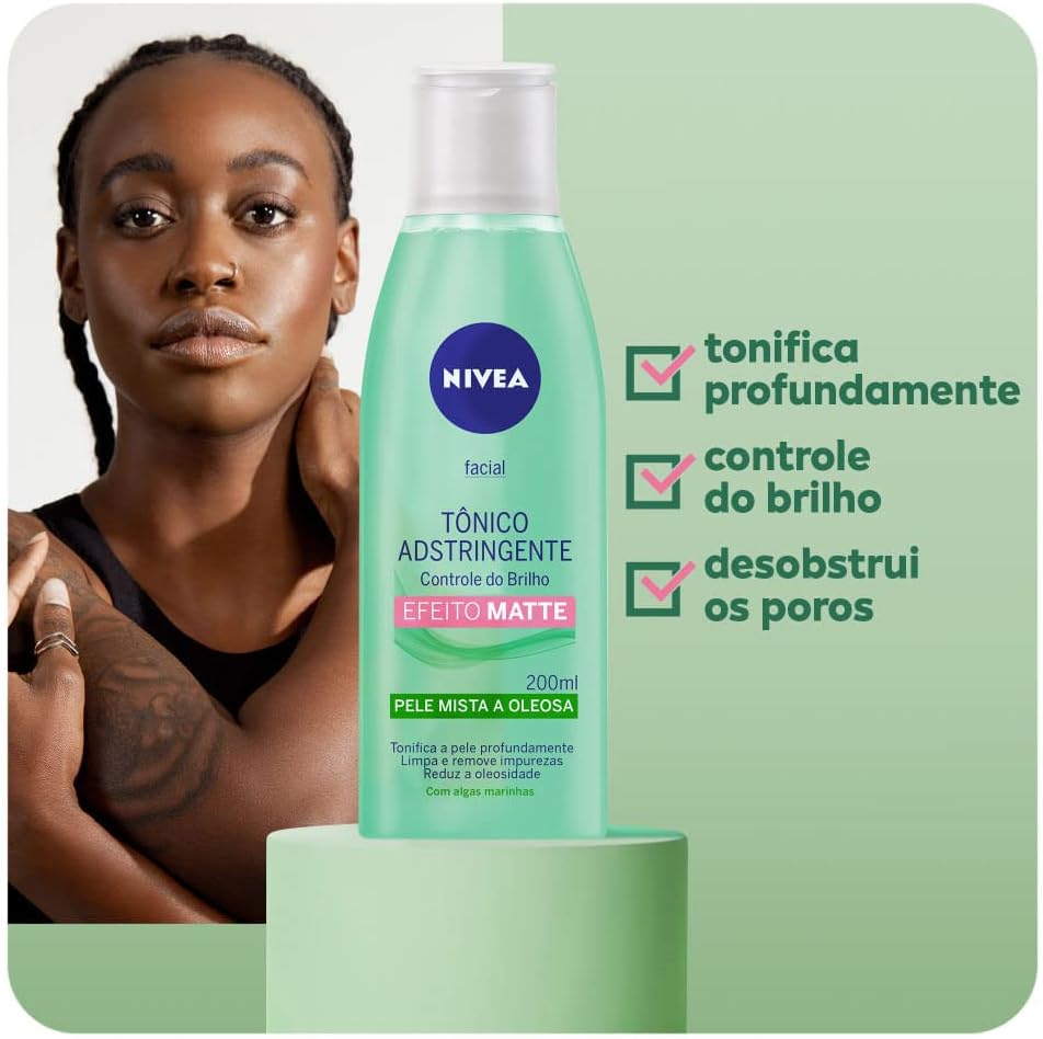 NIVEA Tônico Facial Controle do Brilho - Remove profundamente as impurezas, ajuda a controlar a oleosidade, contém vitamina B5 e é livre de álcool etílico em sua fórmula - 200ml