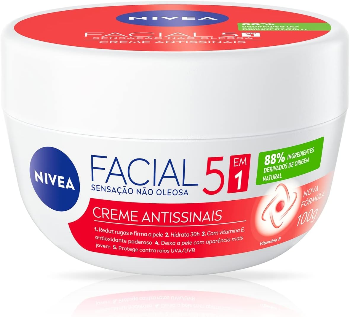 NIVEA Creme Facial Antissinais 100g - Sua fórmula com hidronutrientes e vitamina E é de rápida absorção, firma e reduz linhas de expressão e protege a pele contra os raios UVA/UVB