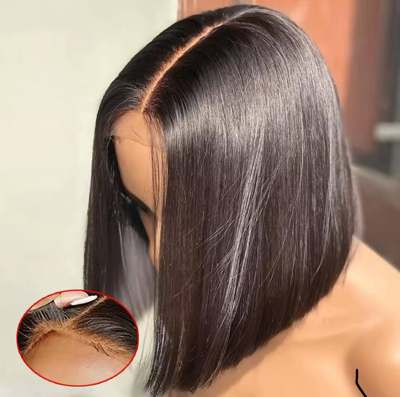 Perruque coupe carrée avec raie au milieu