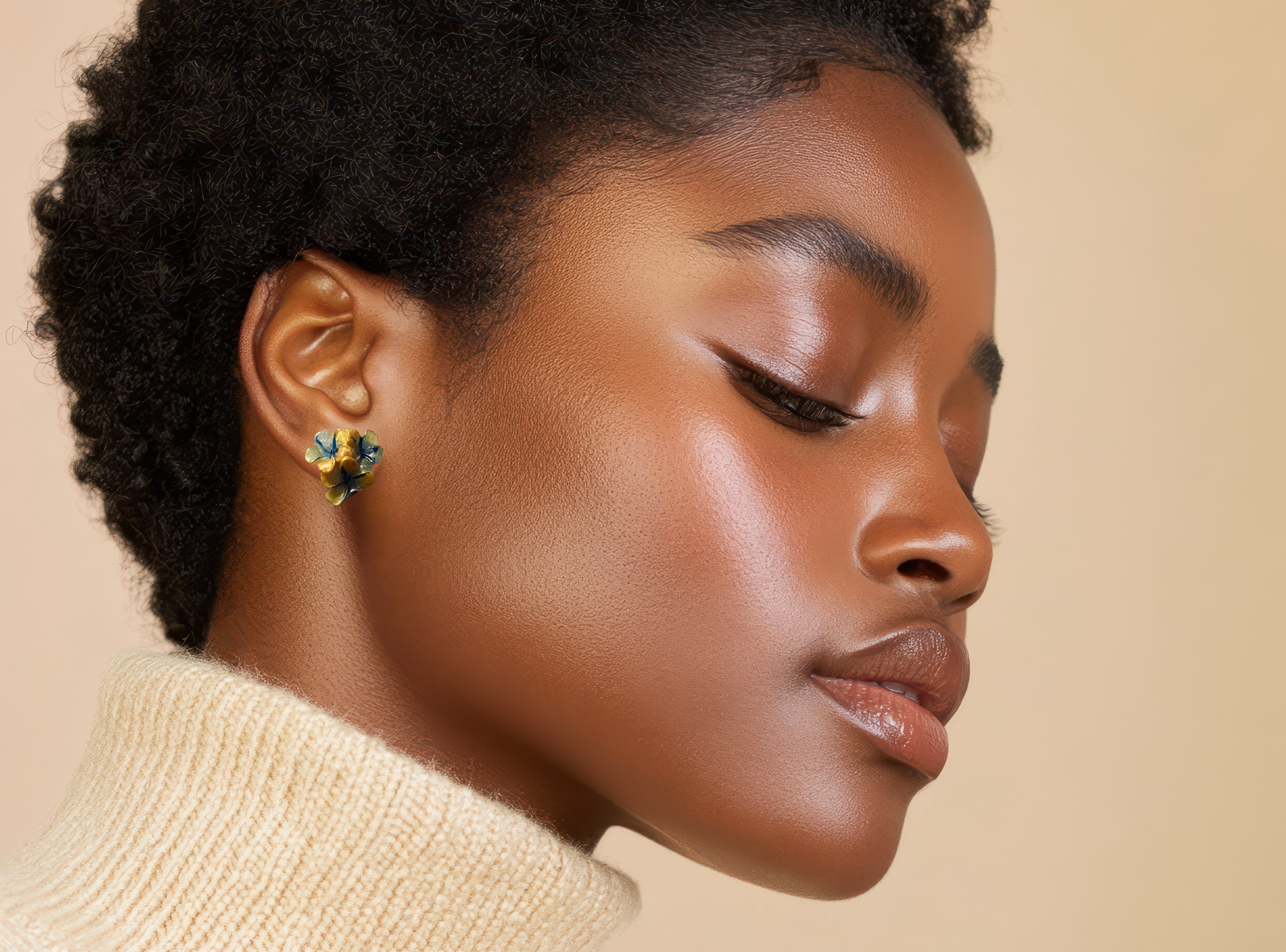 Blue & Gold Plumeria Earrings