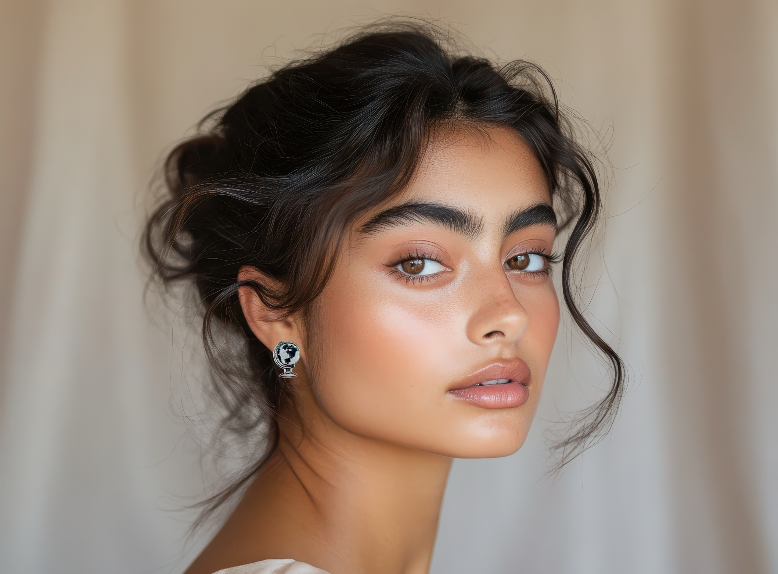 Small Silver & Ruby Globe Earrings 