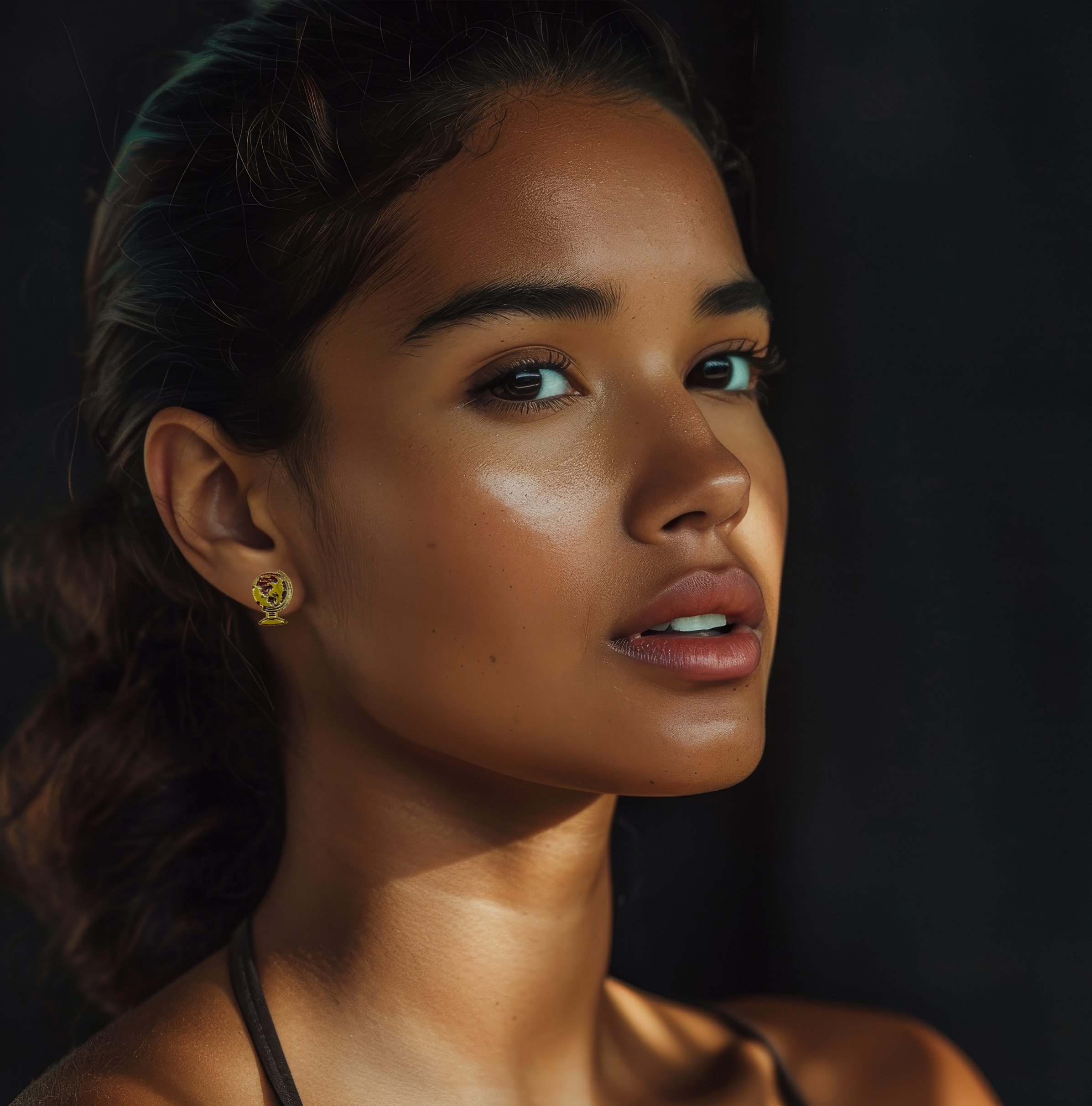 Small Sparkly Gold & Ruby Globe Earrings 