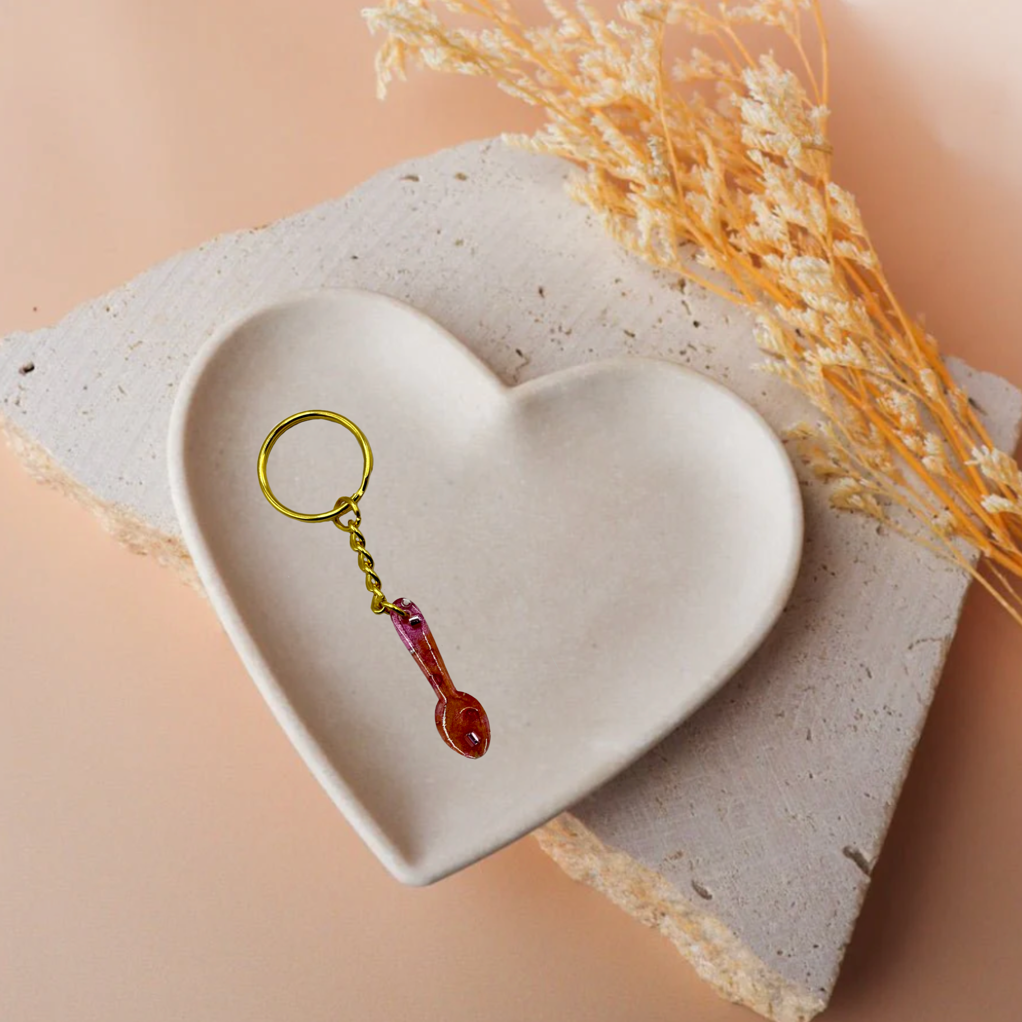 Mini Copper & Pink Spoon Keychain