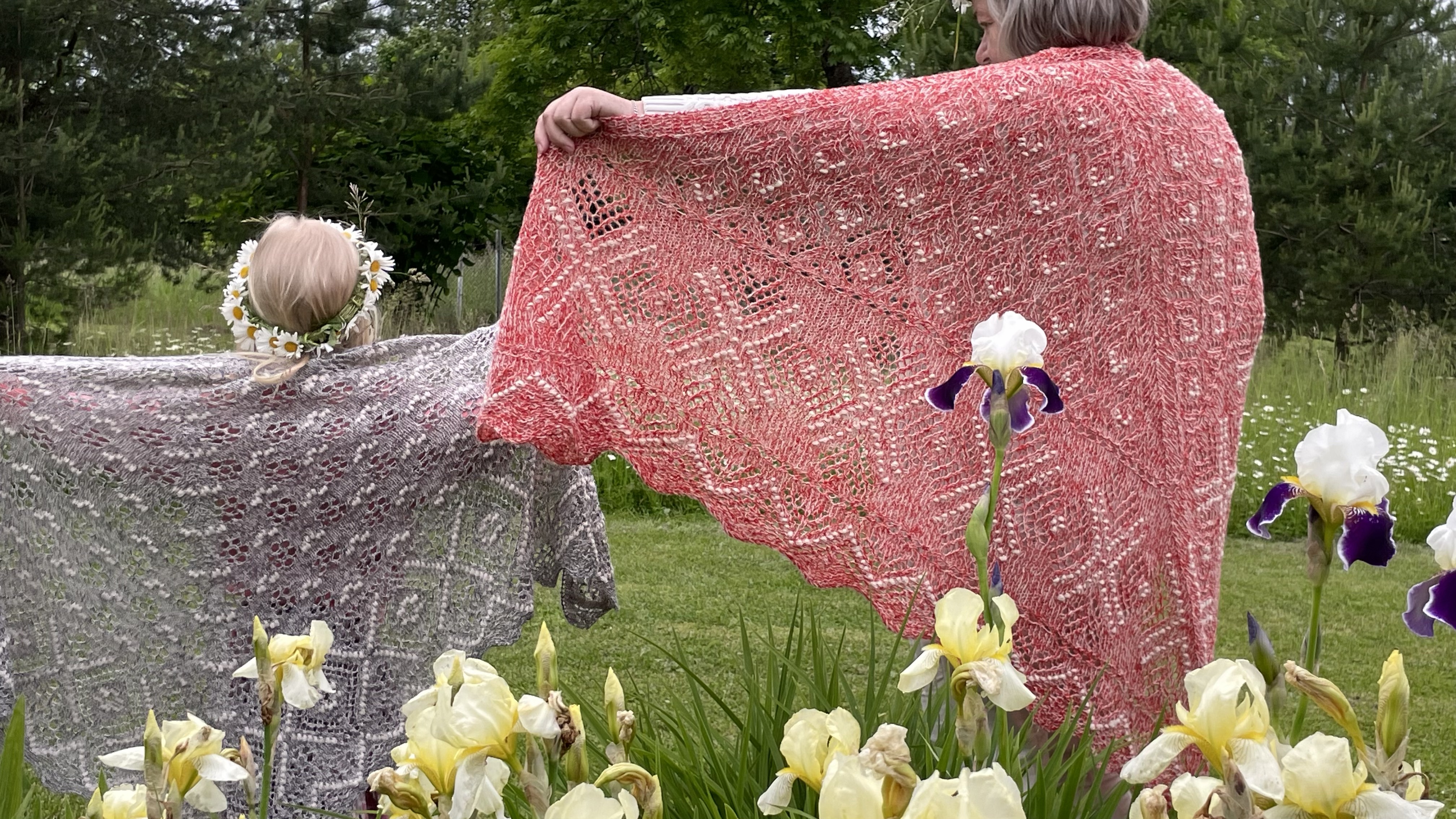 Hand-knitted Pink Geometric Shawl
