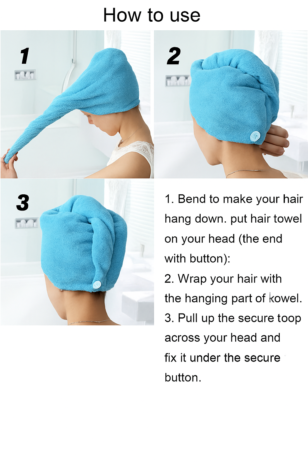 Hair Drying Towel Cap - Pack of 3