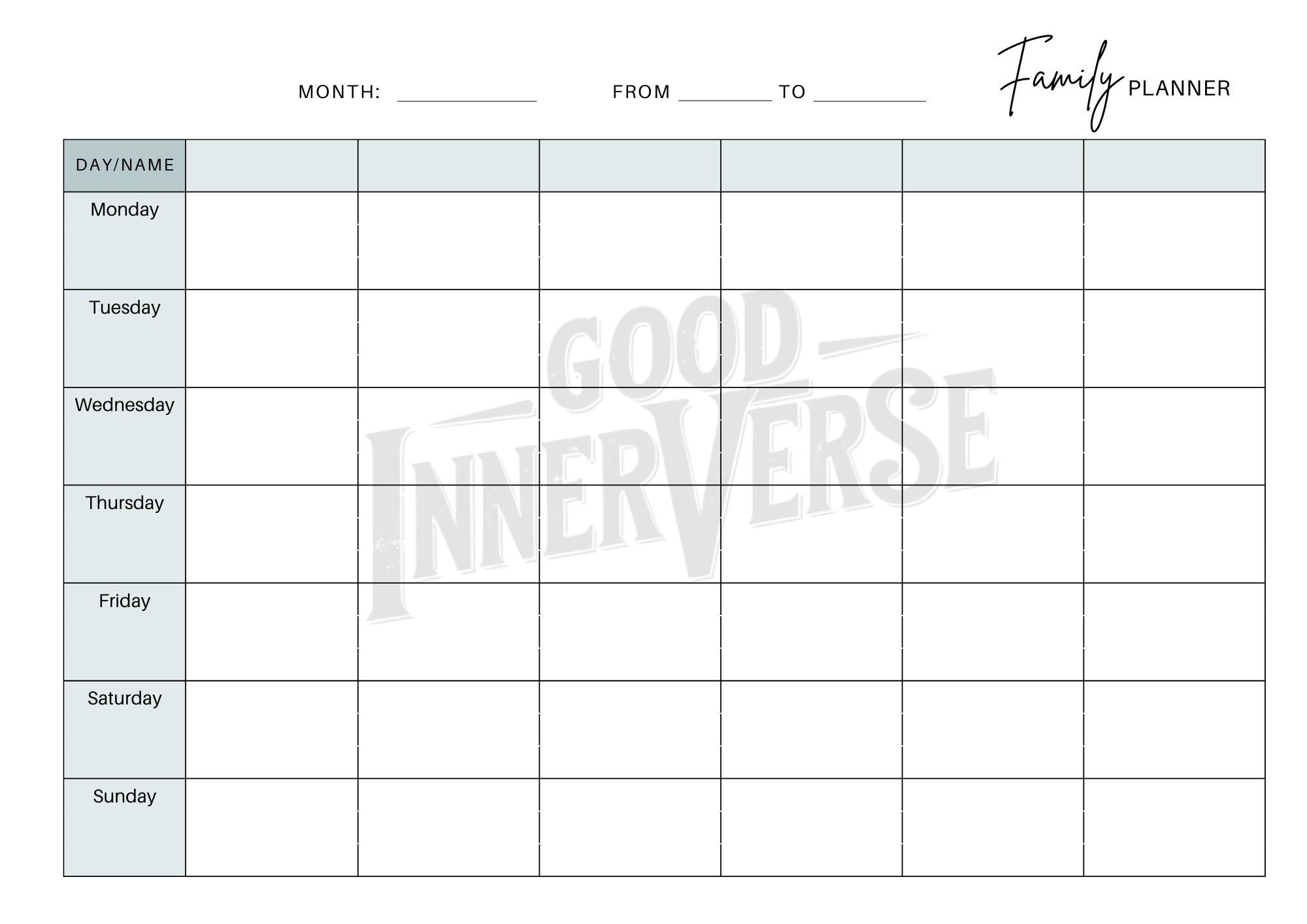 Weekly Family Planner for up to 7