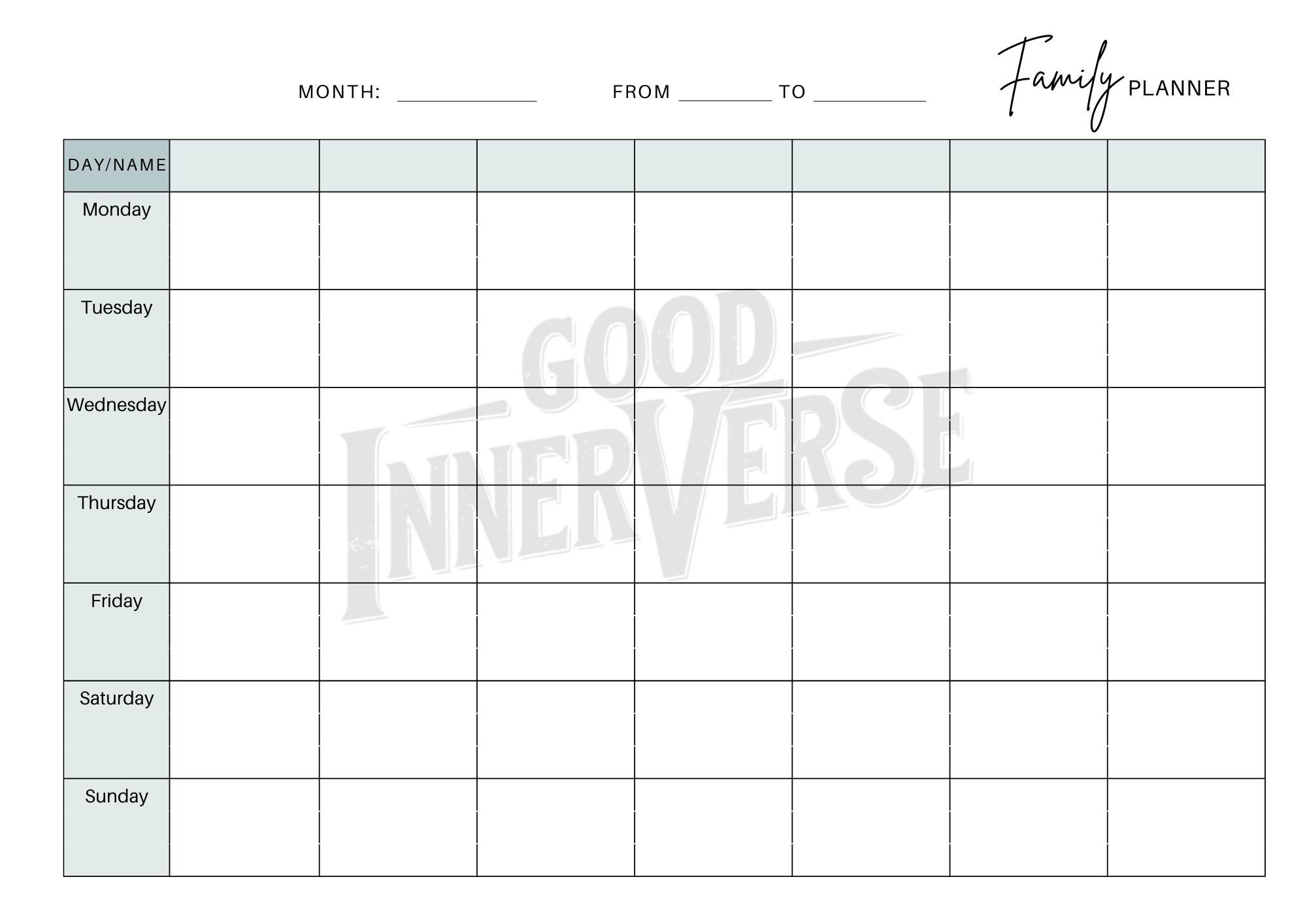 Weekly Family Planner for up to 7