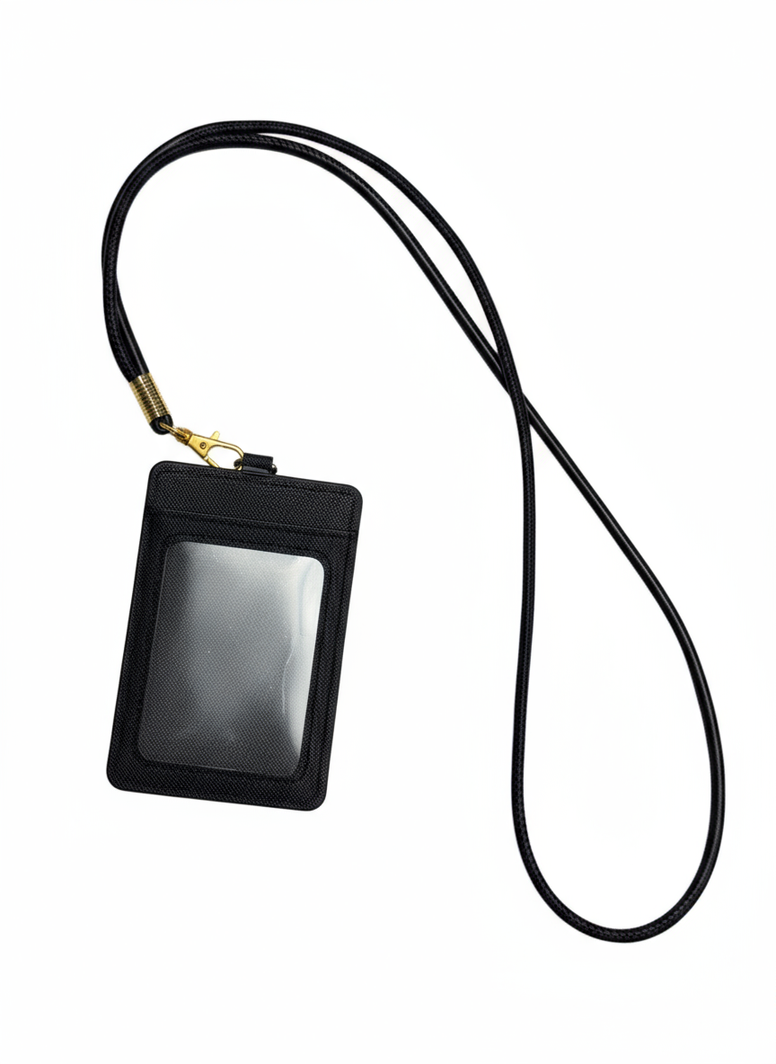Prada Black ID Badge Holder with Lanyard
