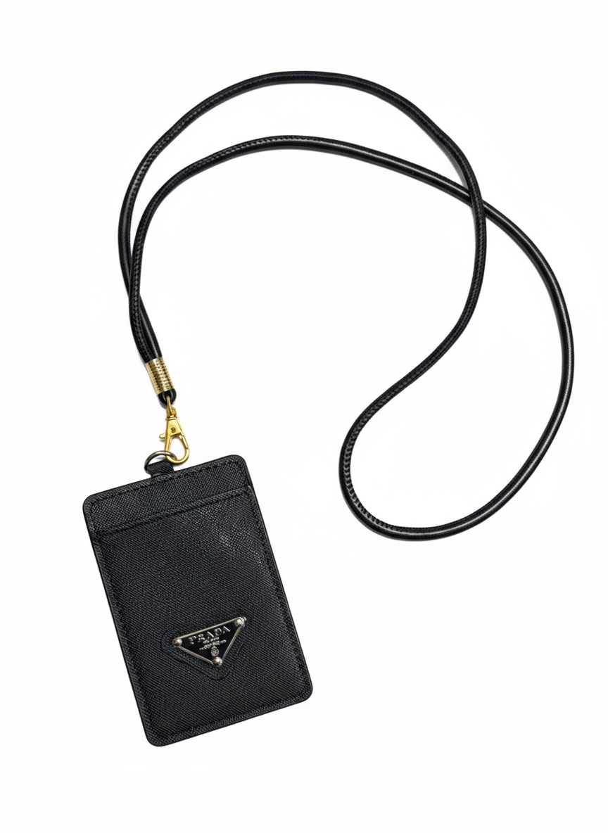 Prada Black ID Badge Holder with Lanyard