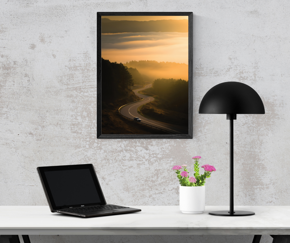 1 Asturias Landscape – Dreamy Spain Travel Decor "Golden Pathways" B