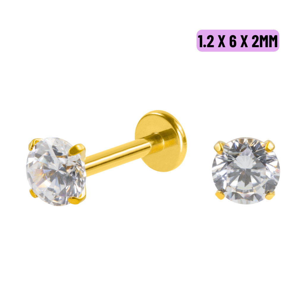 LABRET TITÂNIO PVD GOLD R/I C/ ZIRCÔNIA - 1.2 X 6 X 2MM