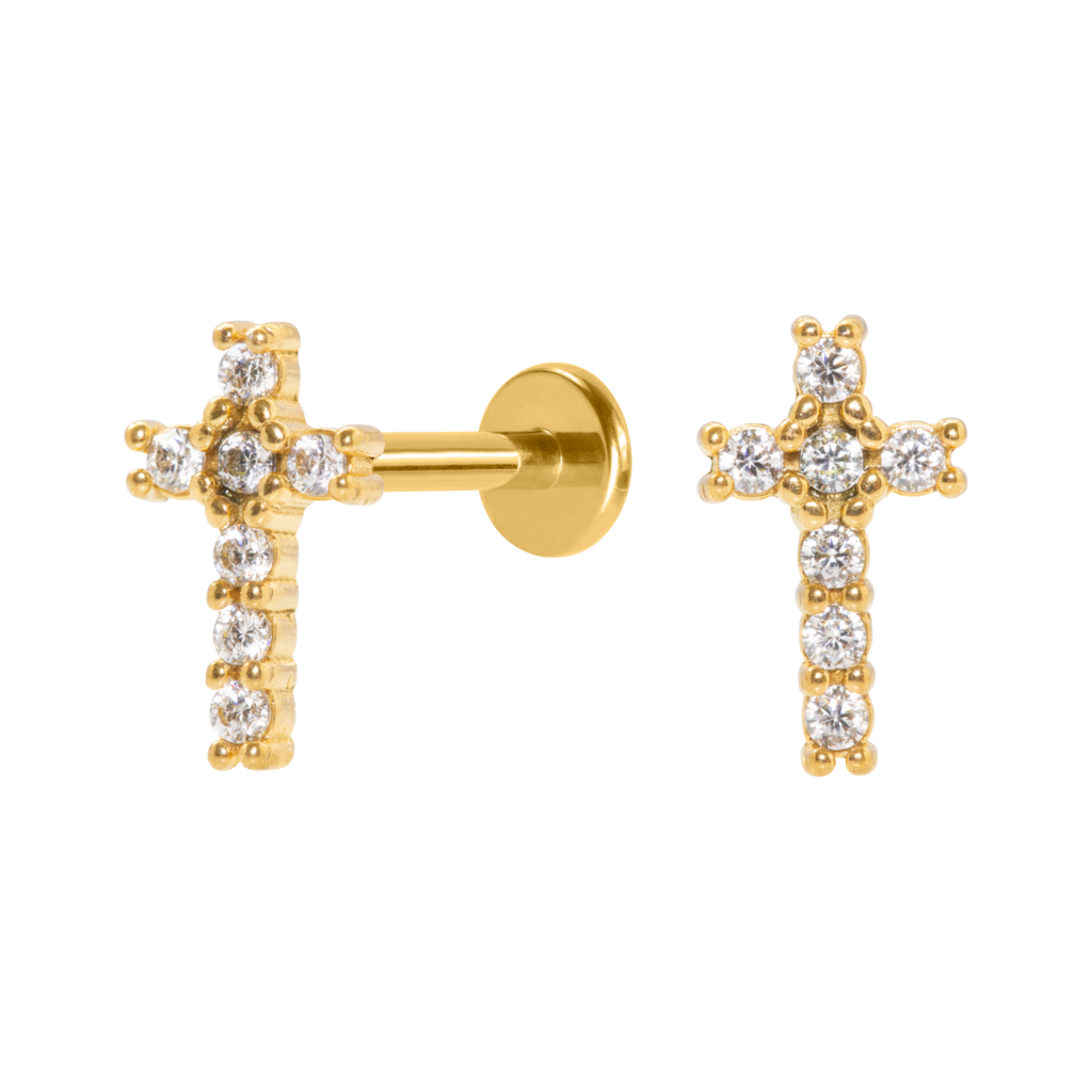 LABRET AÇO PVD R/I CRUZ CRAVEJADA