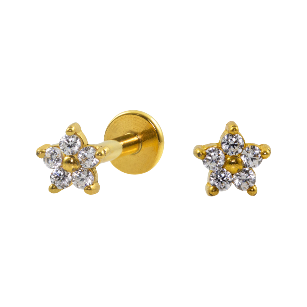 LABRET AÇO R/I FLOR C/ ZIRCÔNIA MOD2 - PVD GOLD