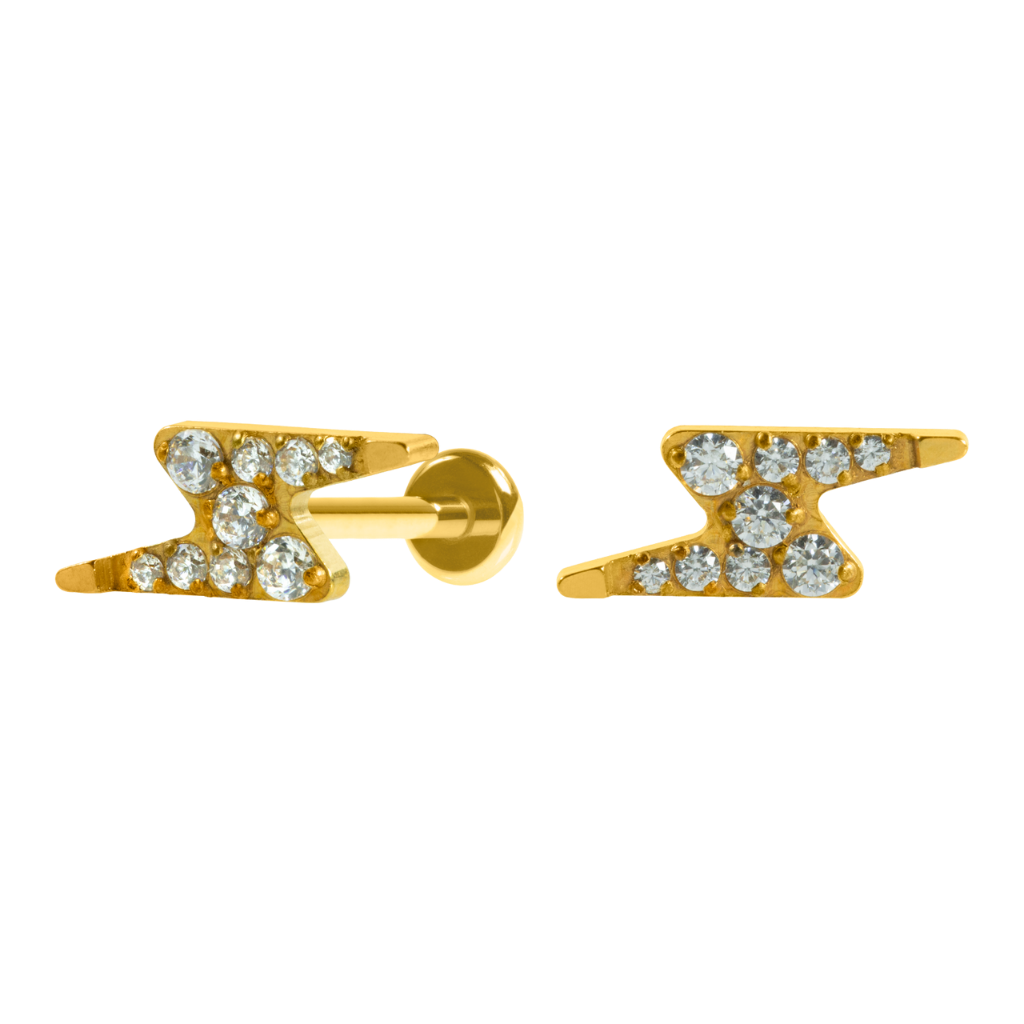 LABRET AÇO R/I RAIO CRAVEJADO - PVD GOLD
