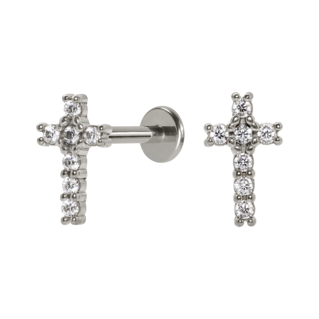 LABRET AÇO R/I CRUZ C/ ZIRCÔNIA