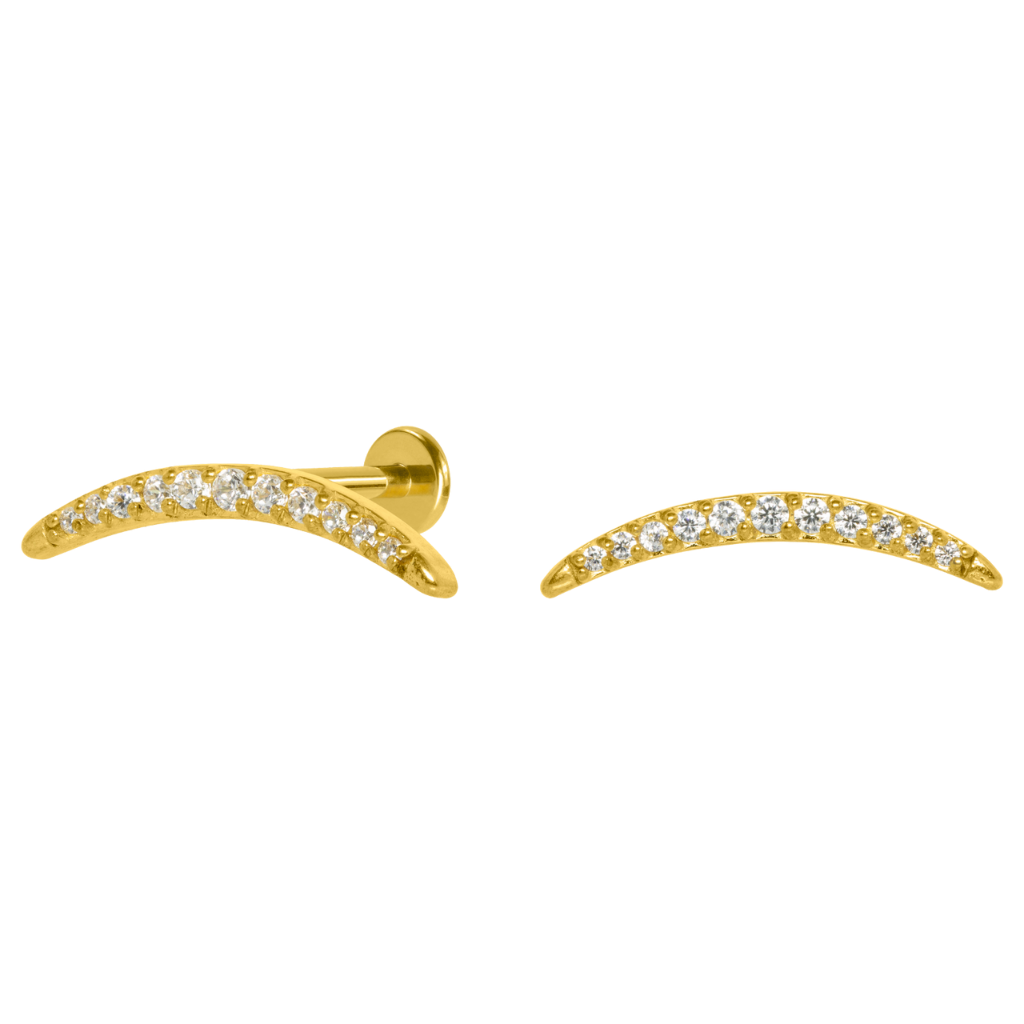 LABRET AÇO R/I CLUSTER CURVADO C/ ZIRCÔNIA - PVD GOLD