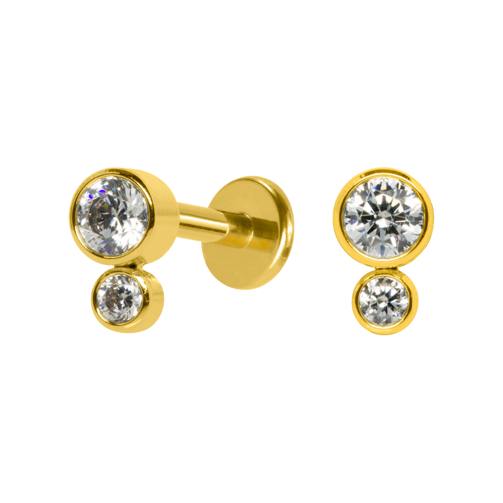 LABRET AÇO R/I 2 PEDRAS - PVD GOLD