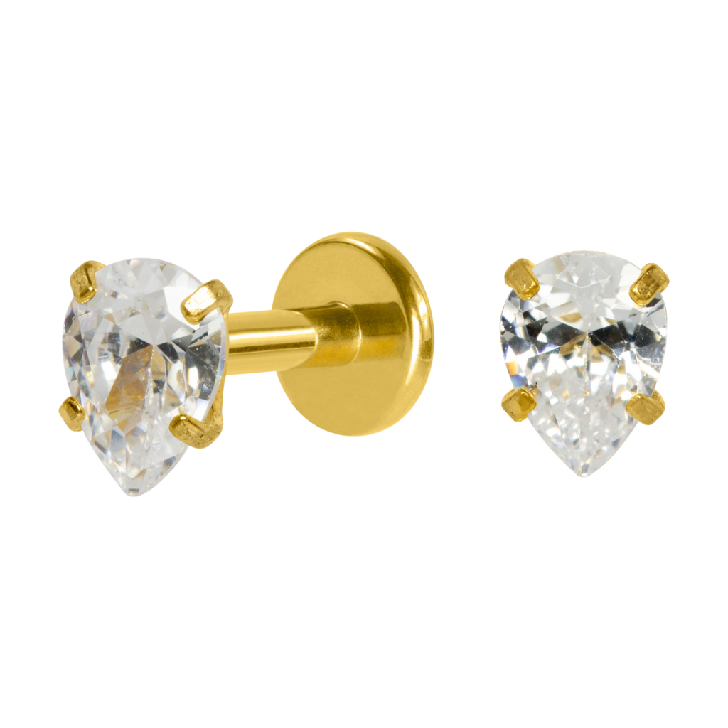LABRET AÇO R/I GOTA C/ ZIRCÔNIA - PVD GOLD