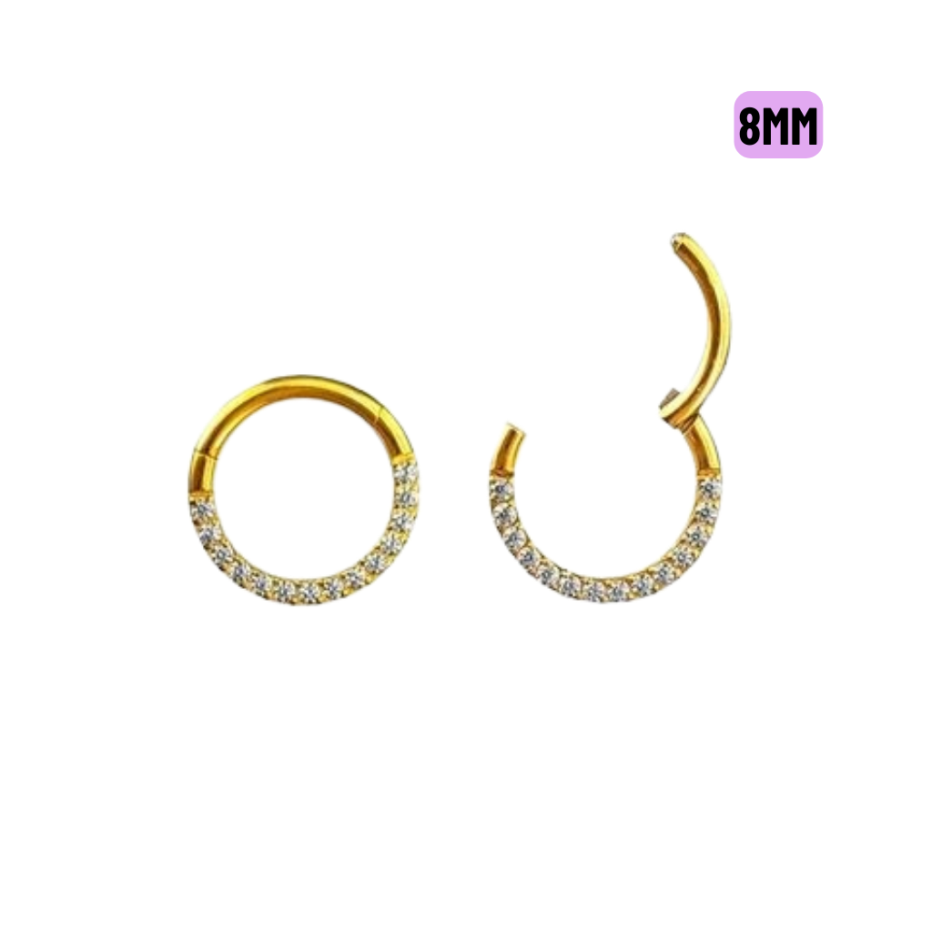 SEGMENTO CLICKER AÇO PVD GOLD FRONTAL CRAVEJADA – 8MM