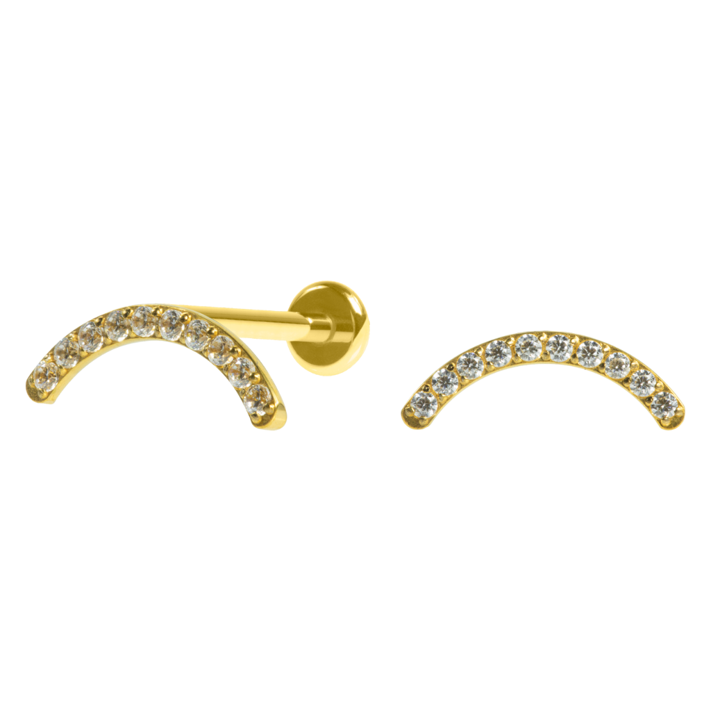 LABRET AÇO R/I CLUSTER CURVADO C/ ZIRCÔNIA - PVD GOLD