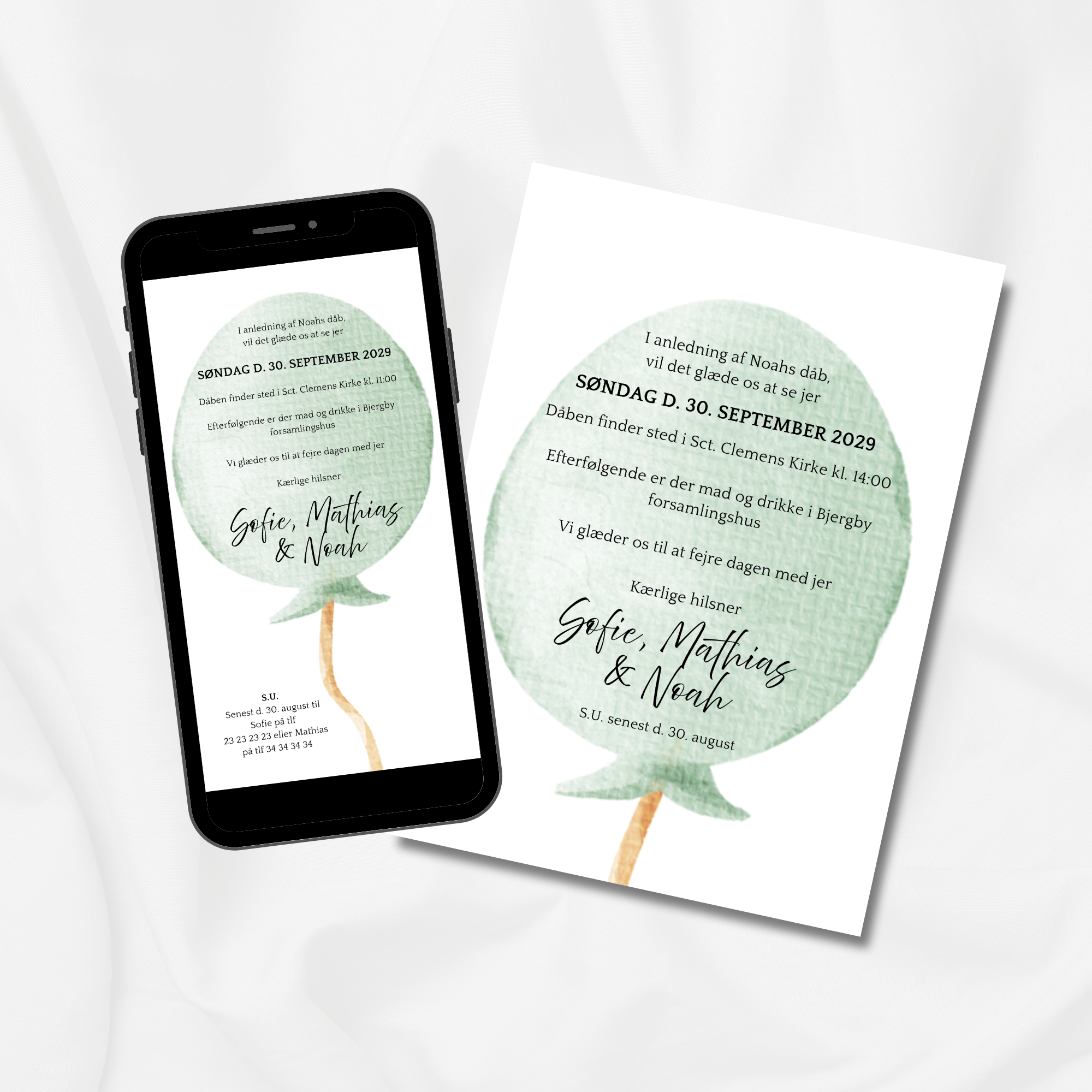 Grøn ballon - Pakke - Dåb