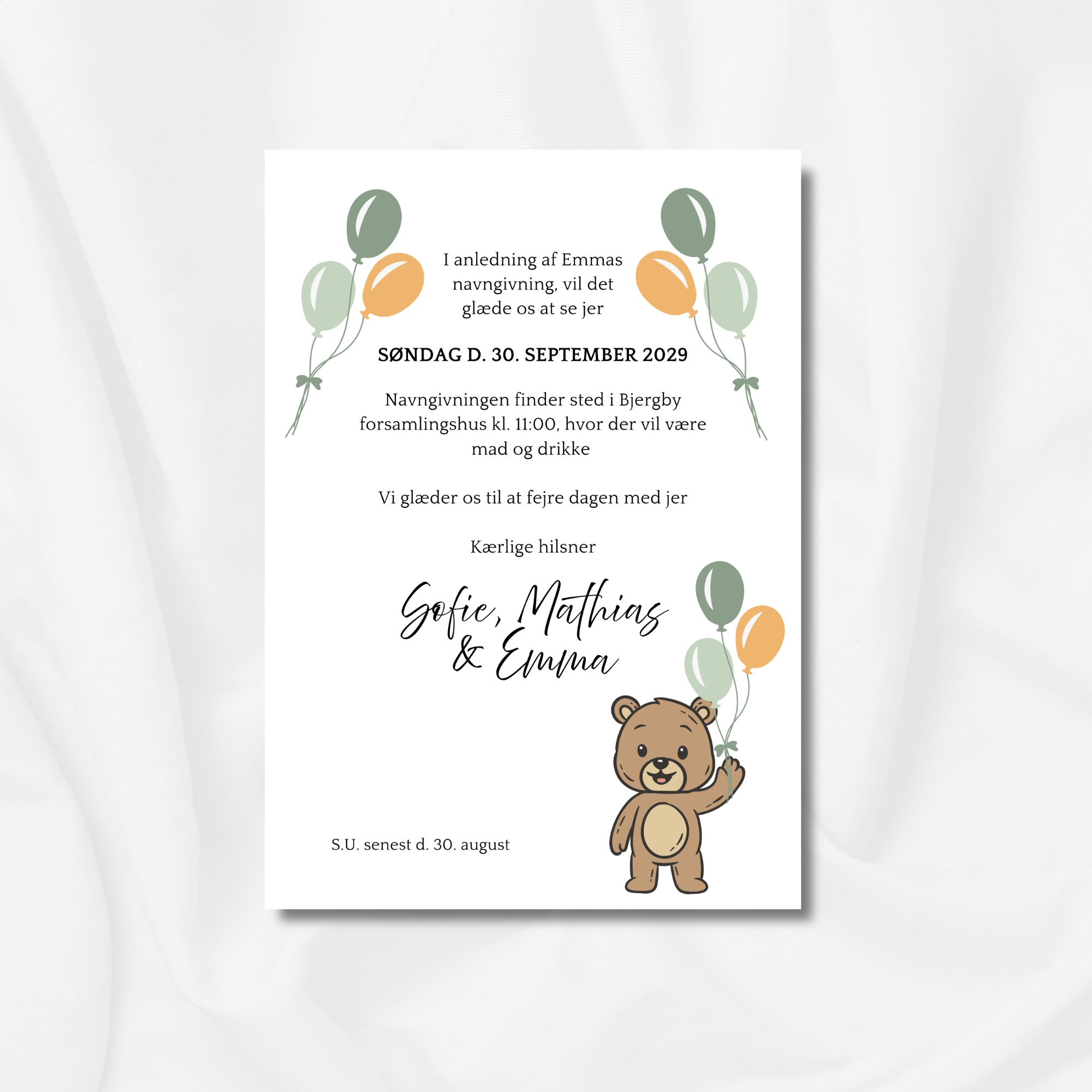 Bamse med grønne balloner - Navngivning