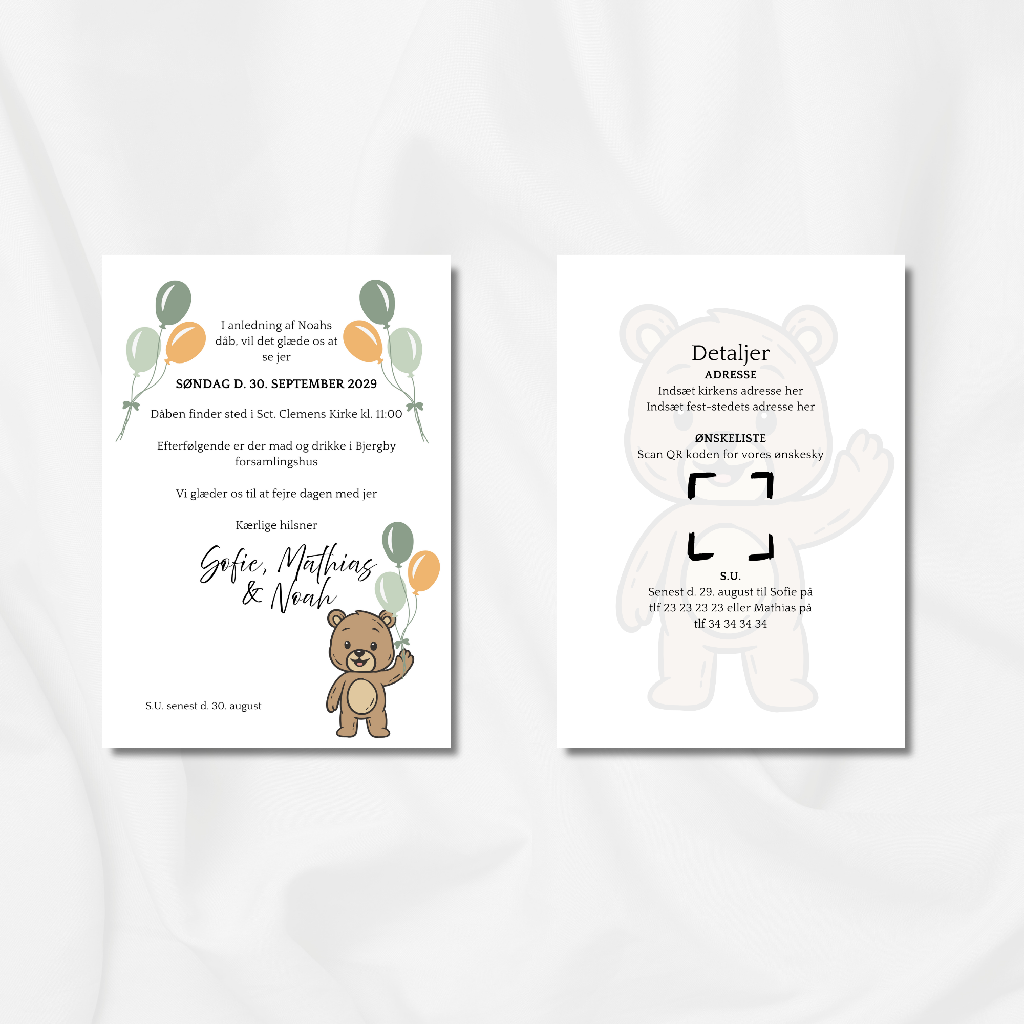 Bamse med grønne balloner - Dåb