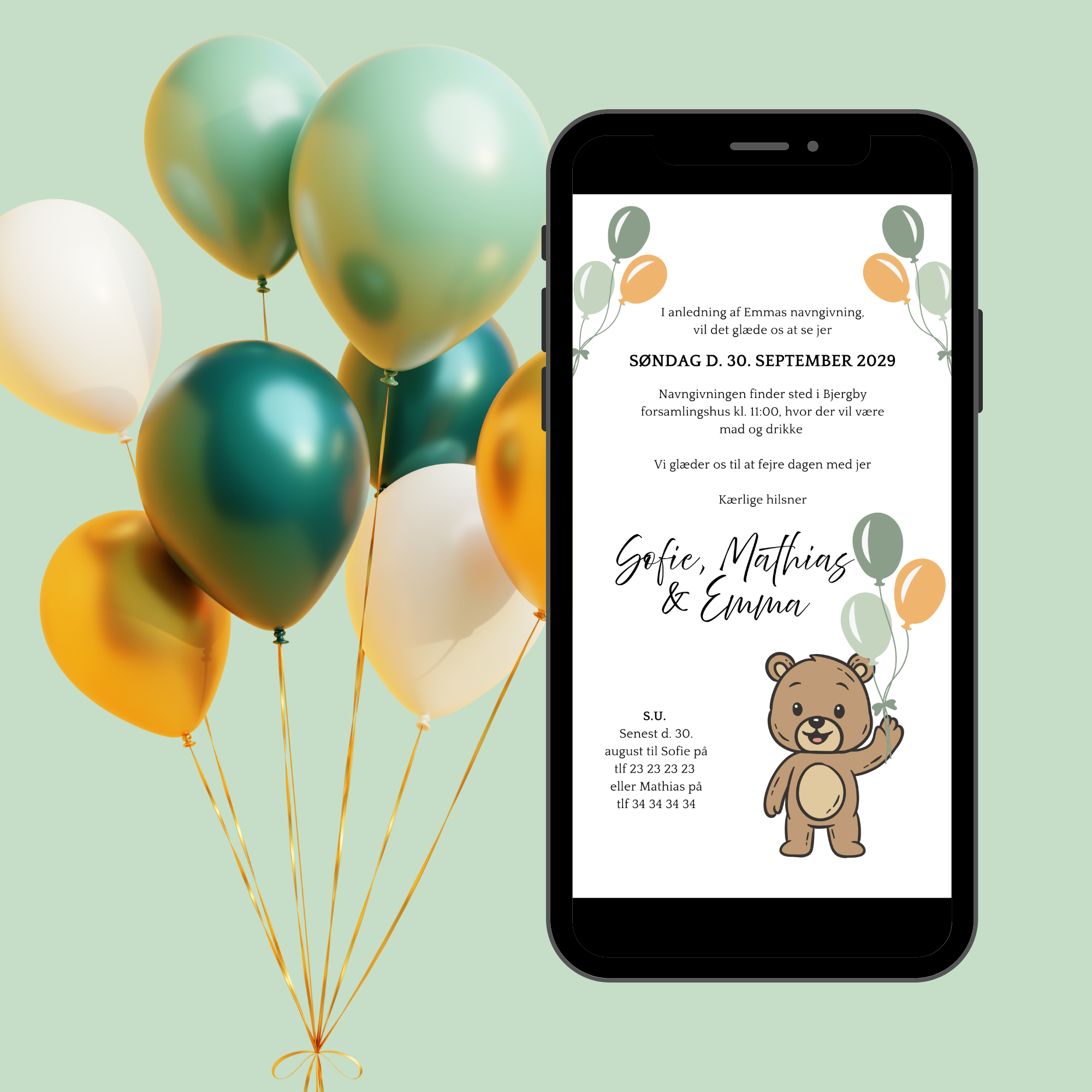 Bamse med grønne balloner - Navngivning