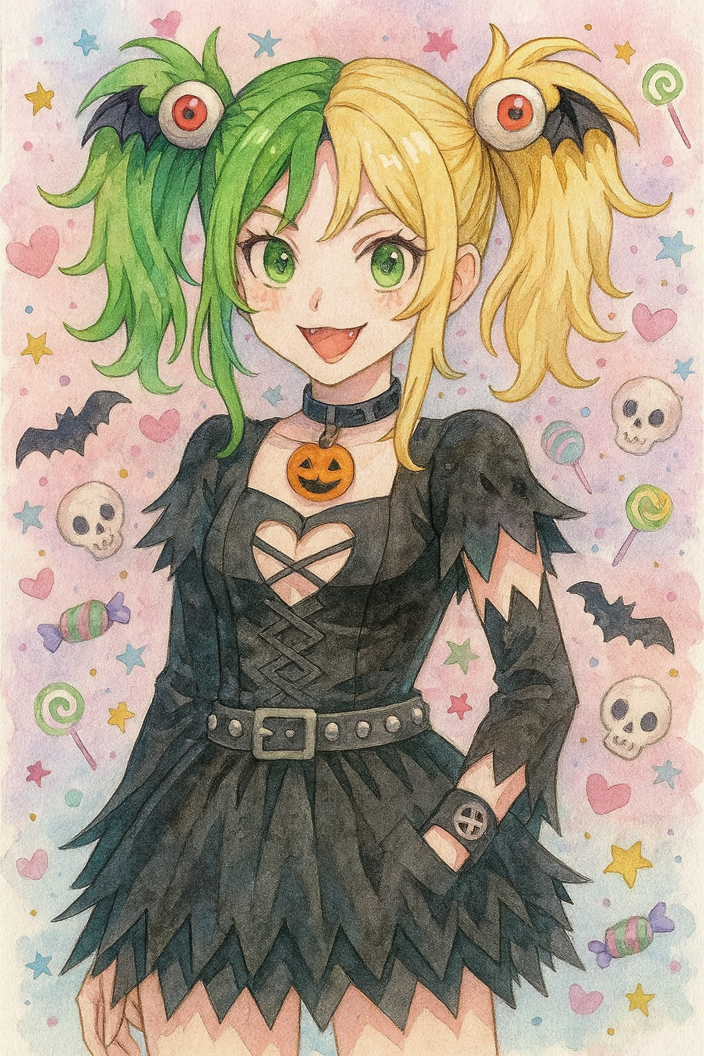 ILUSTRACIÓN DE KRAZY QUINN VERSION ACUARELA  CREEPY8CRAZY GOTH ANIME