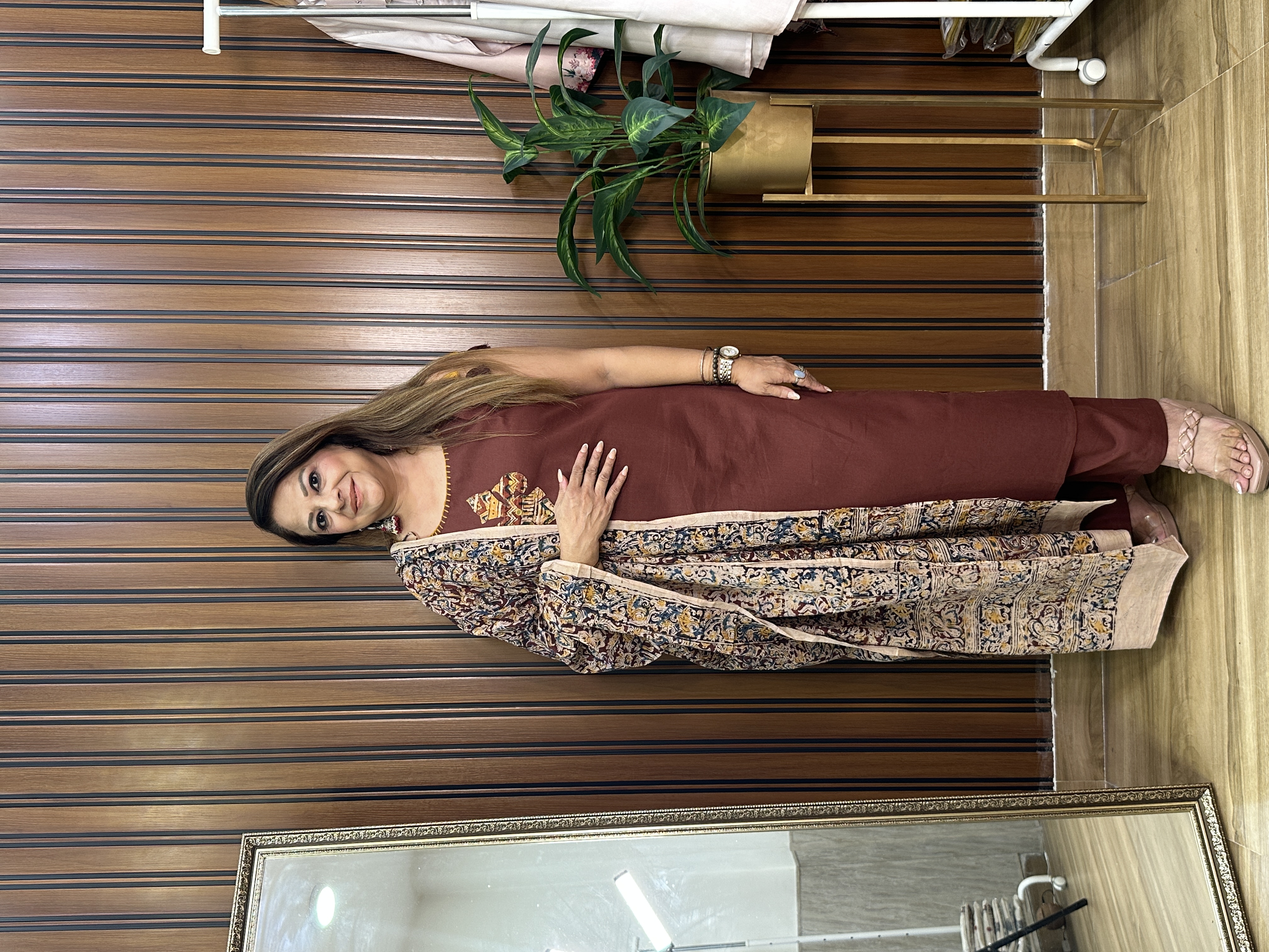 Brown Kalamkari Dupatta Set