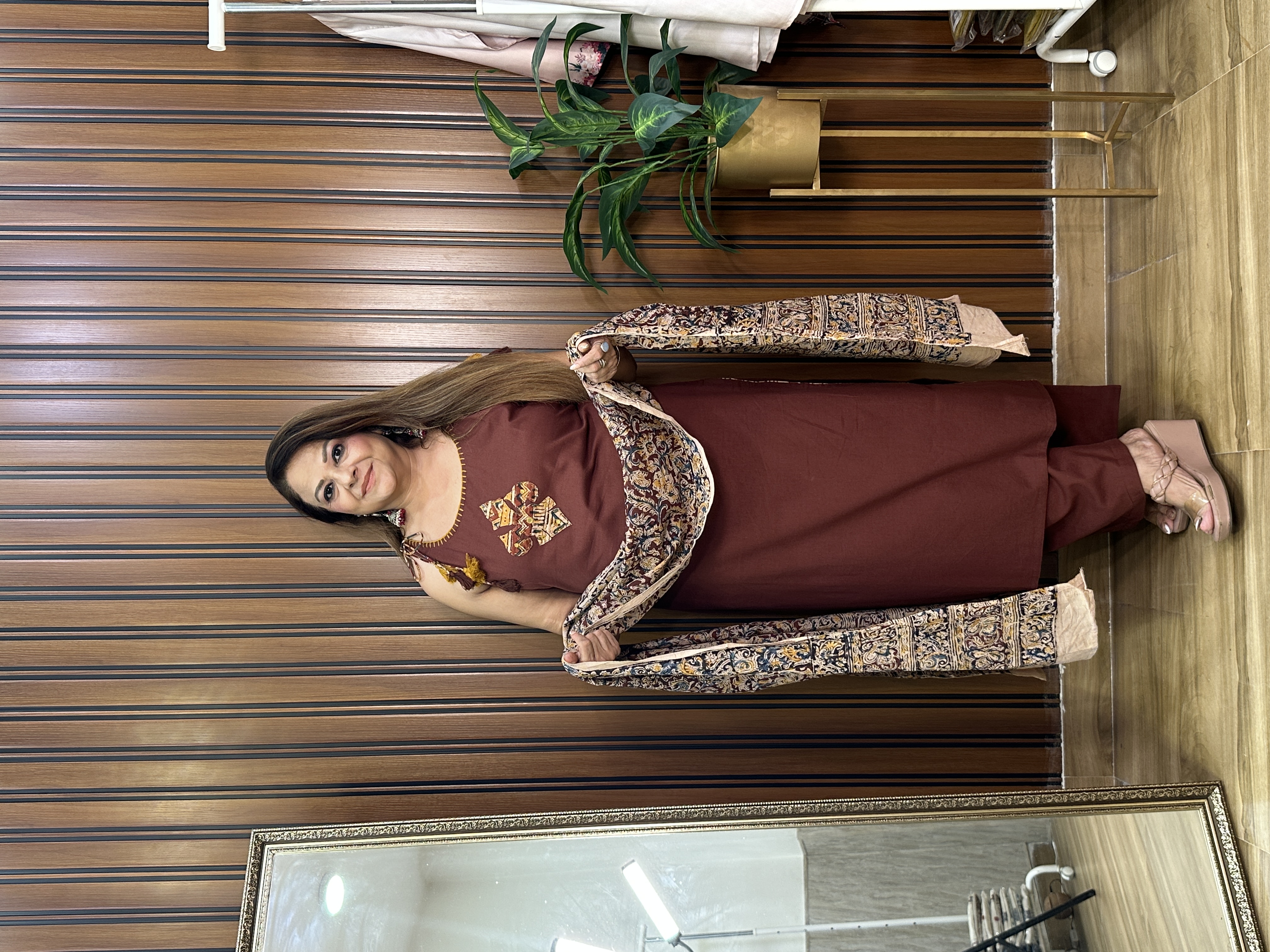 Brown Kalamkari Dupatta Set