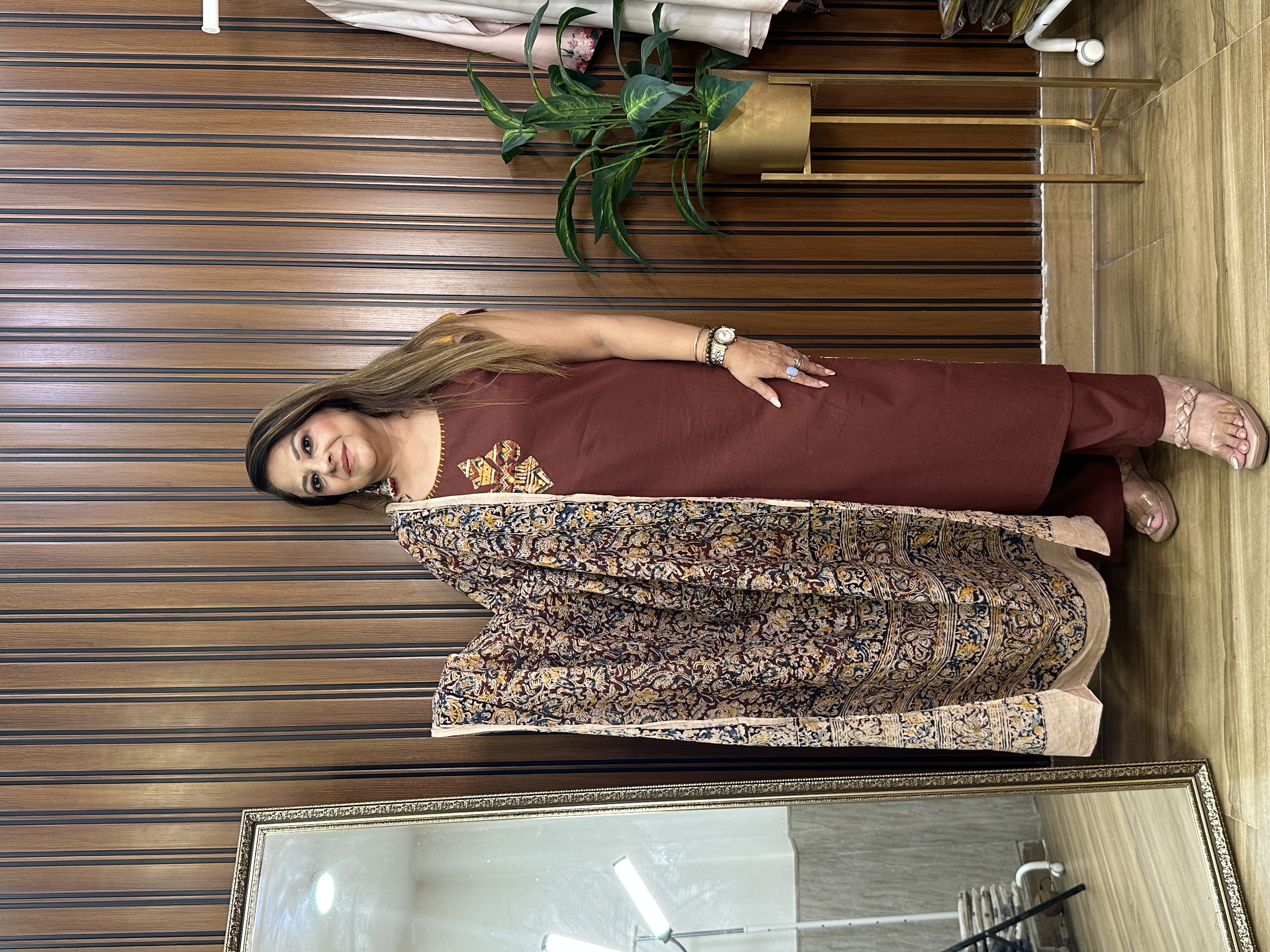 Brown Kalamkari Dupatta Set