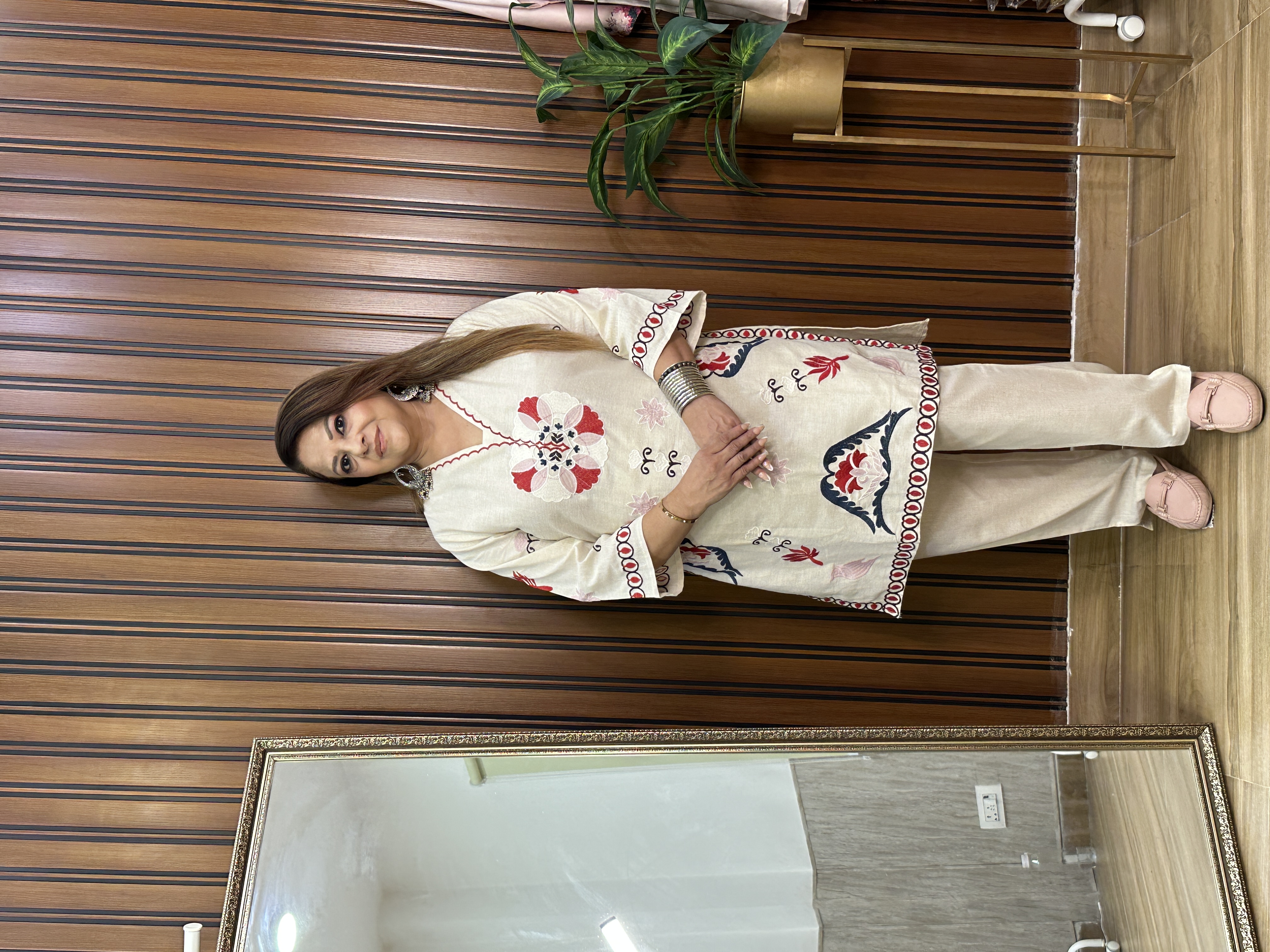 Embroidered cream co-ord set