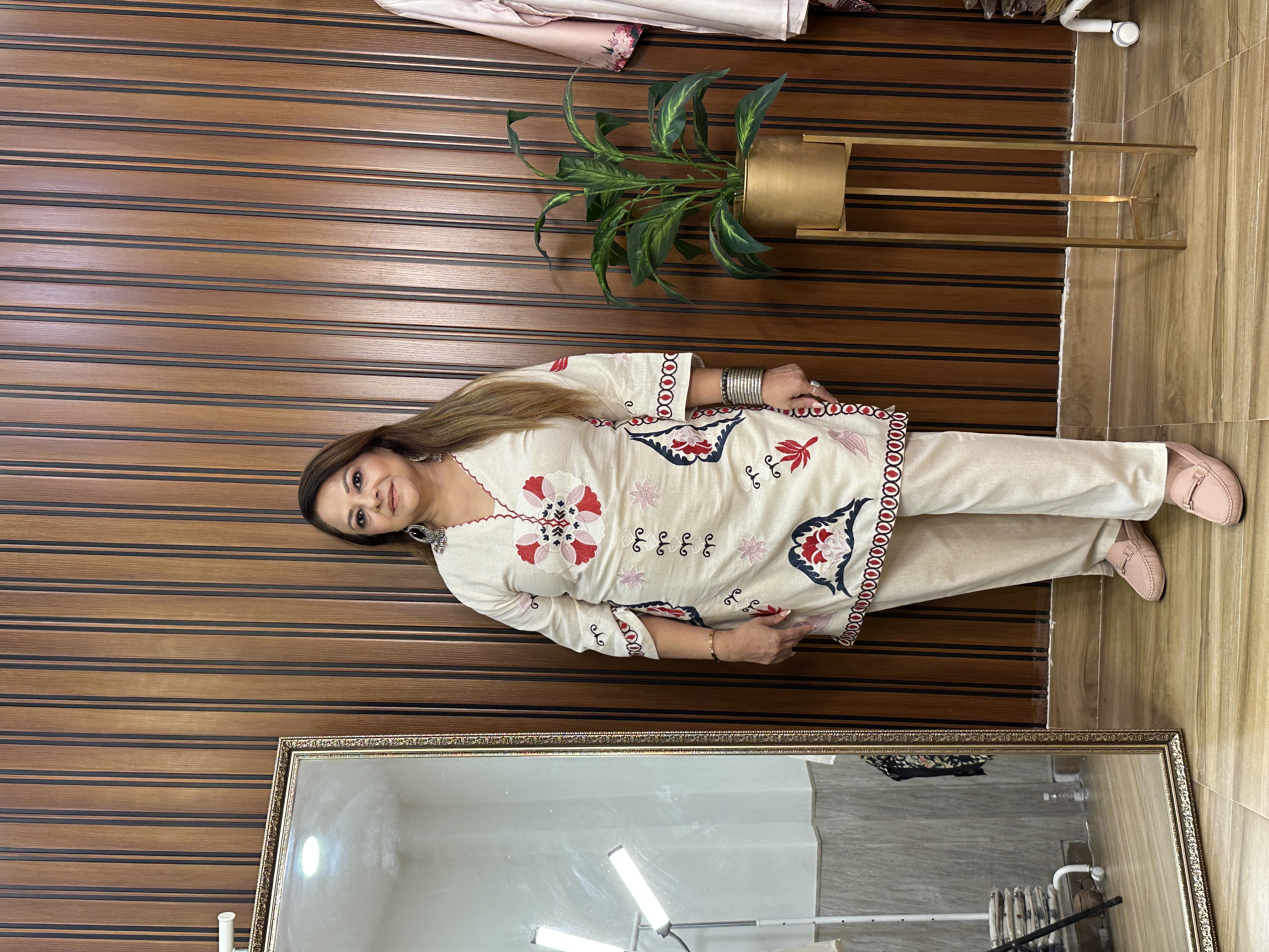  Embroidered cream co-ord set