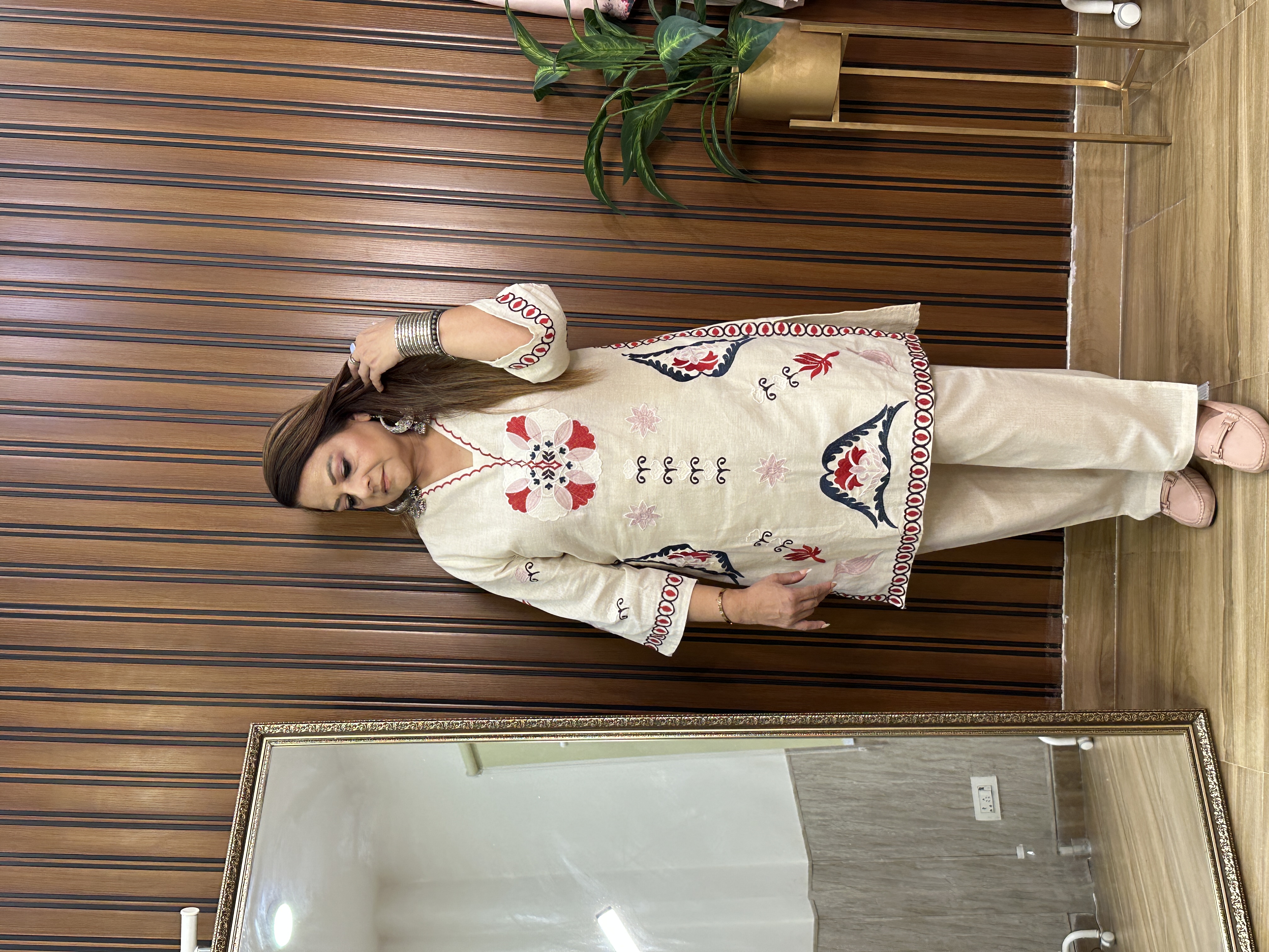  Embroidered cream co-ord set