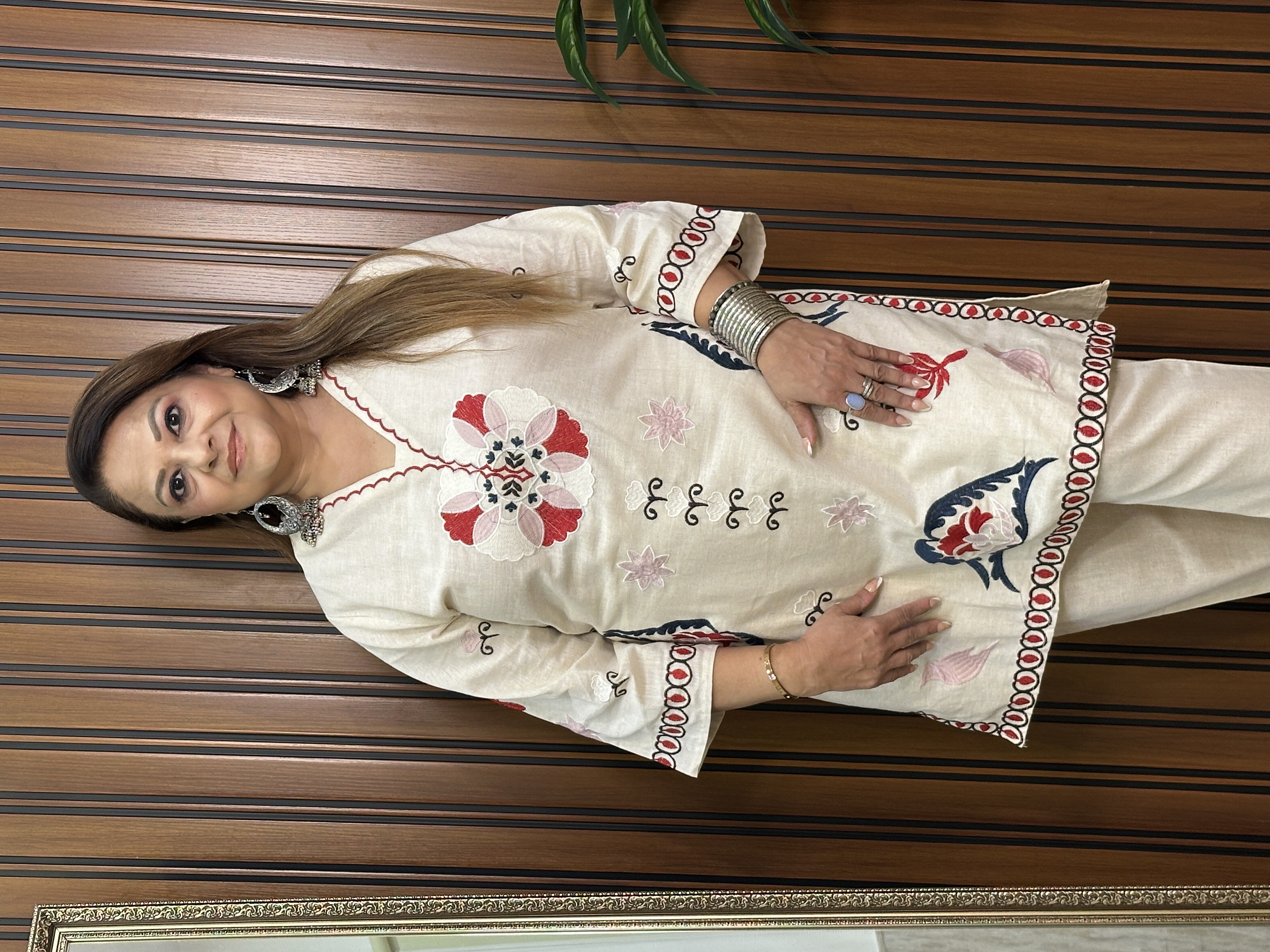  Embroidered cream co-ord set