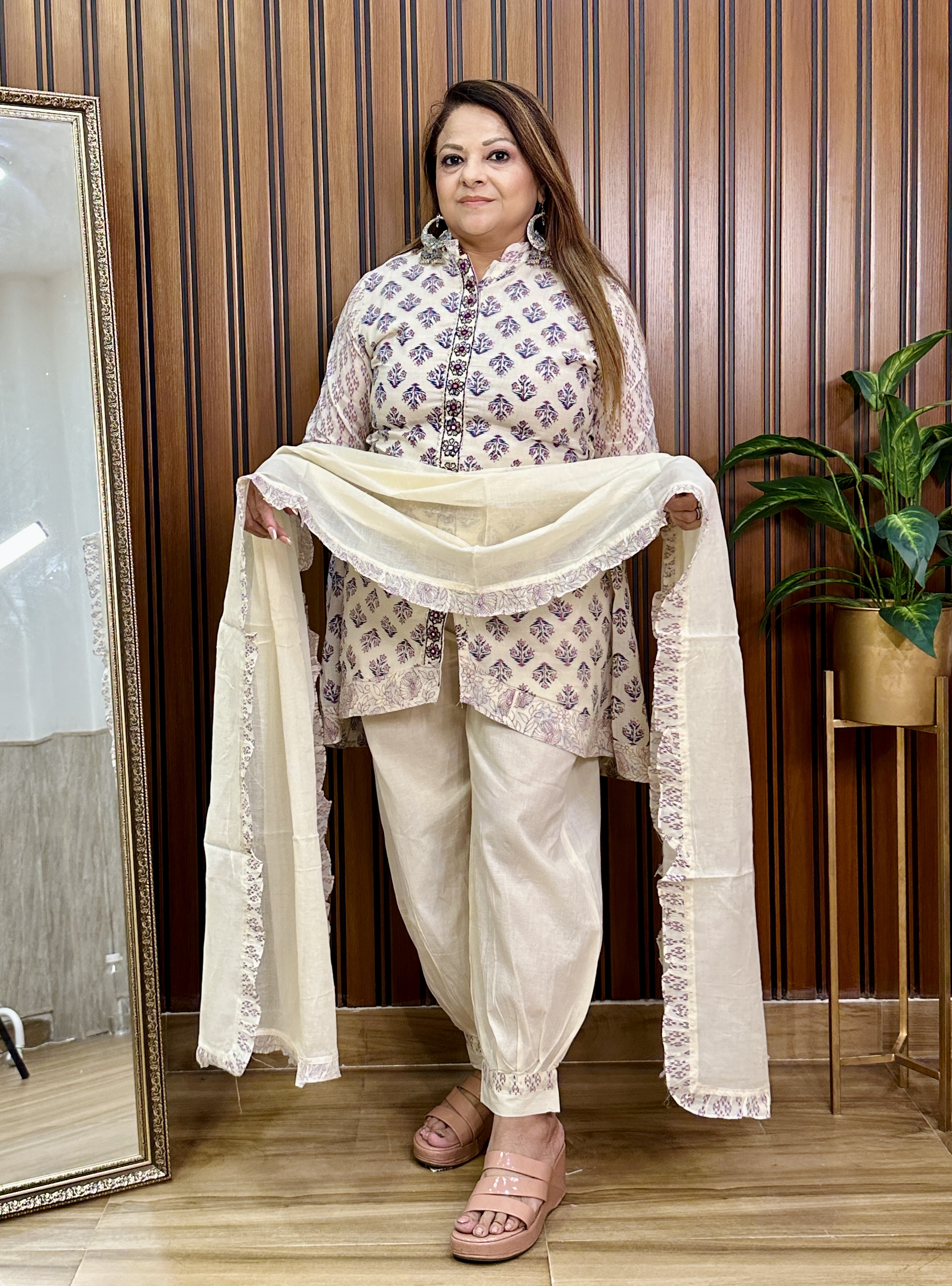 Cream Printed Salwar Suit Set