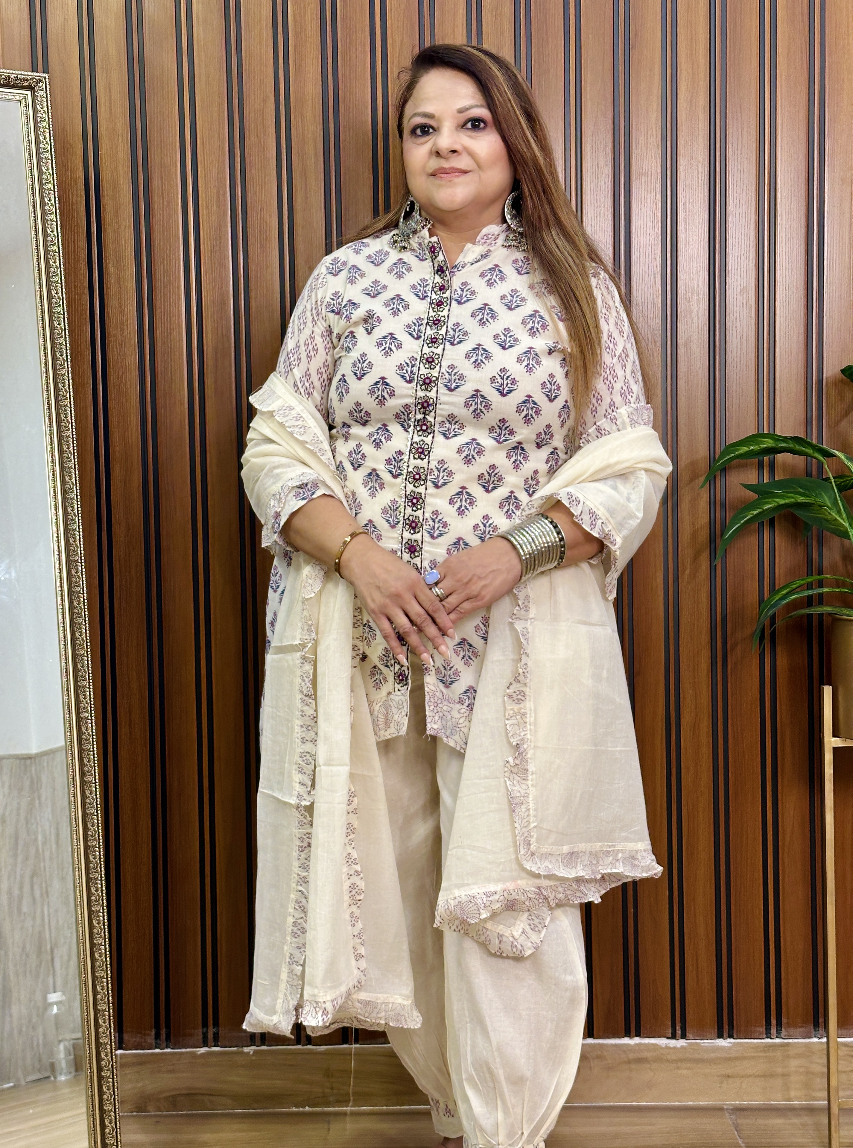 Cream Printed Salwar Suit Set