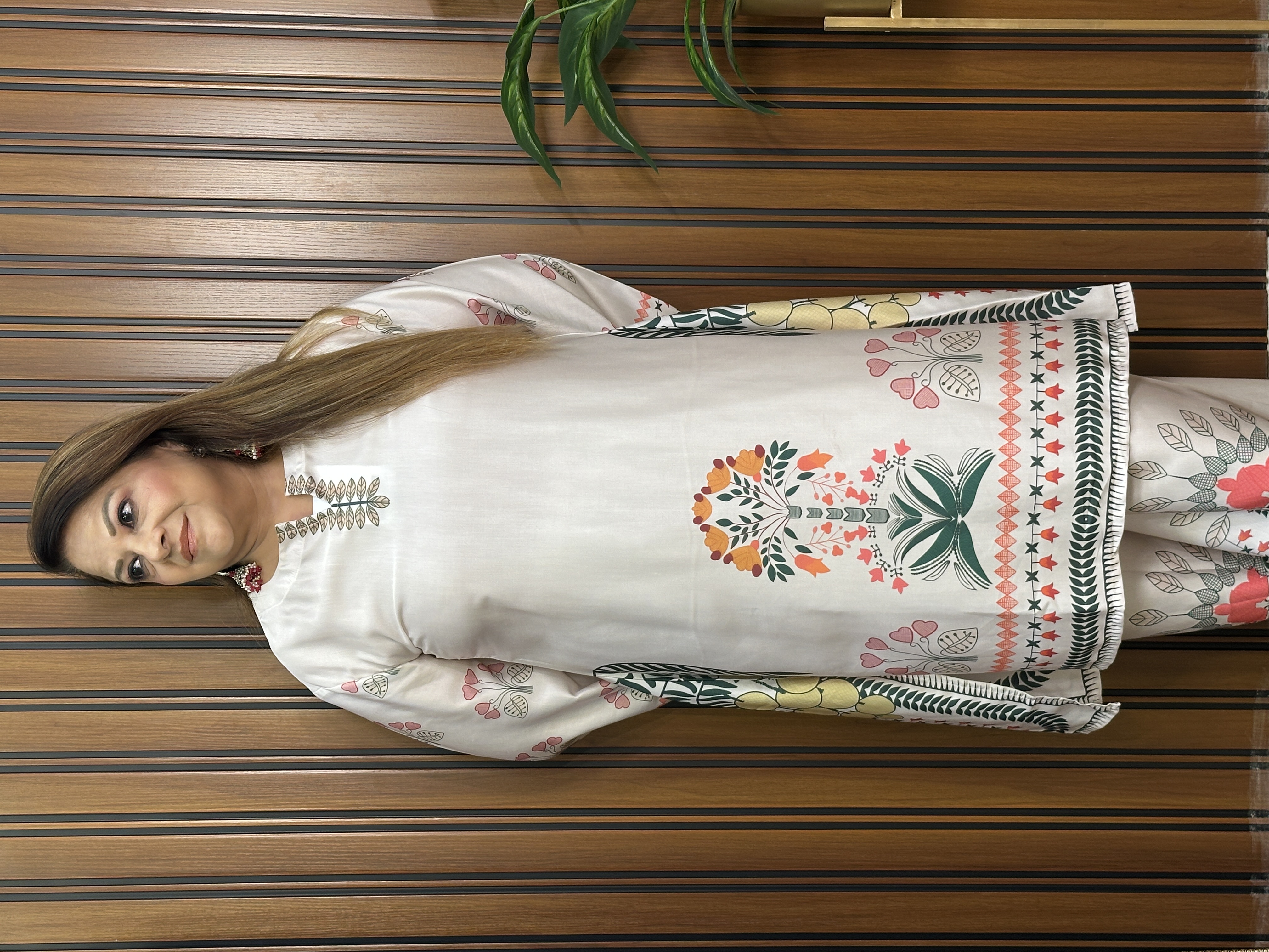 Cream Floral Printed co-ord 