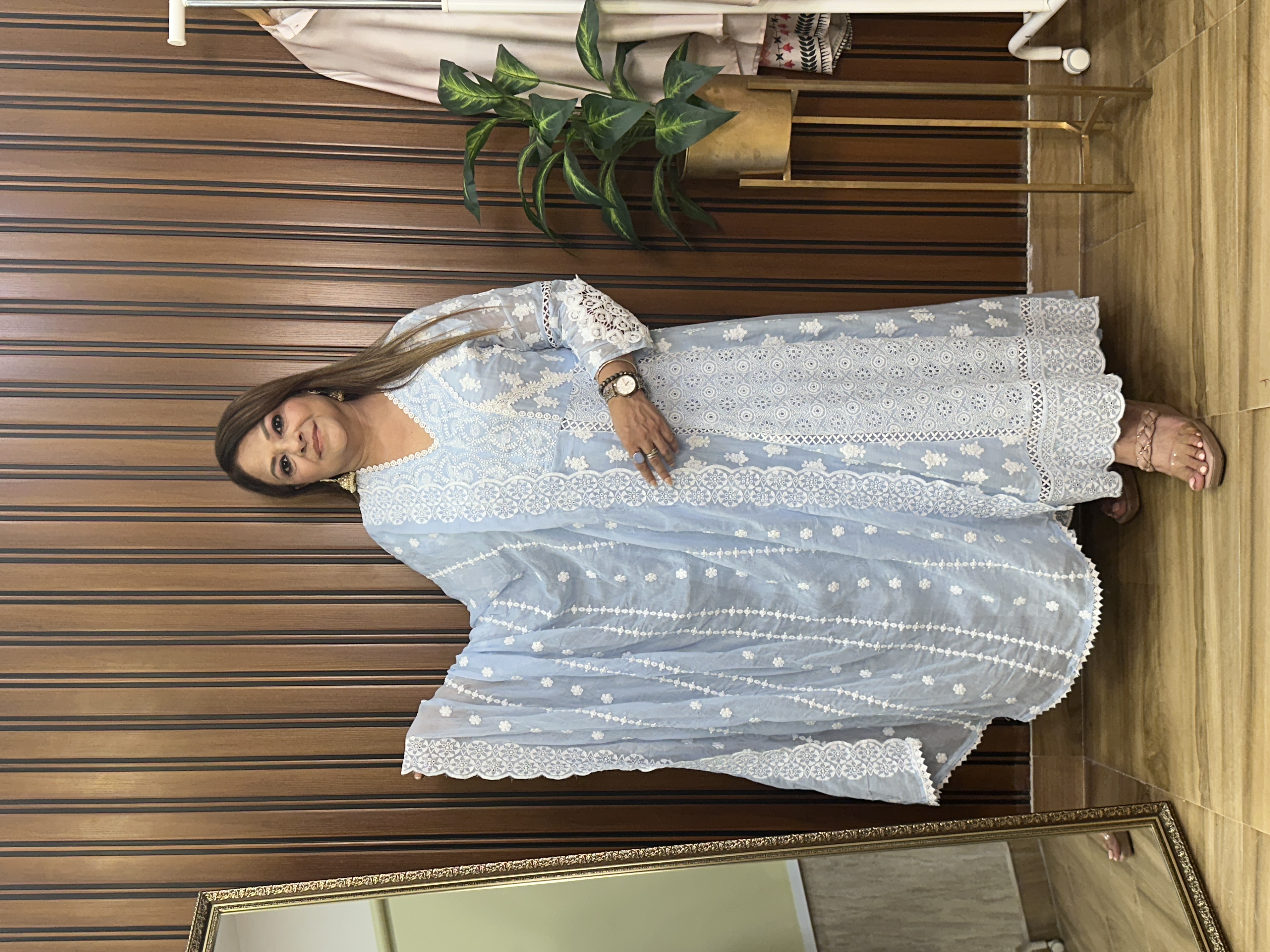 Light blue Anarkali dupatta set