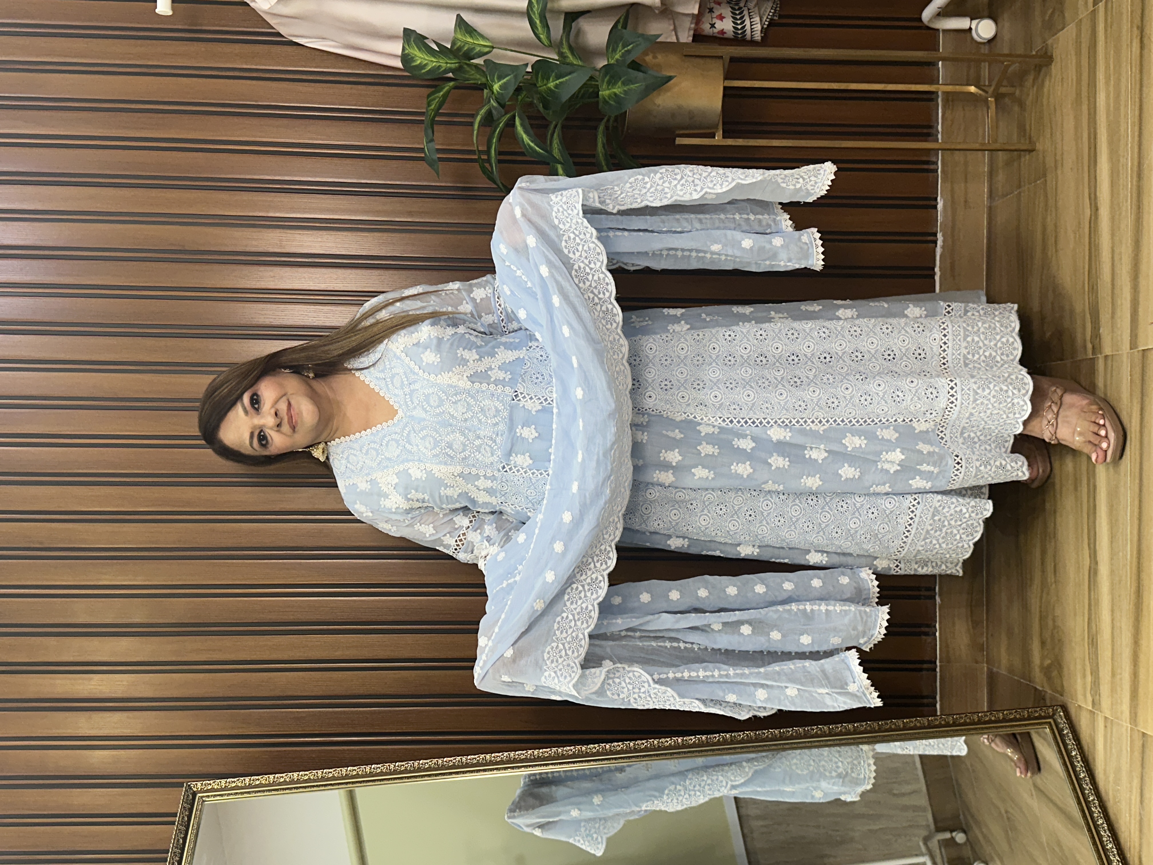 Light blue Anarkali dupatta set