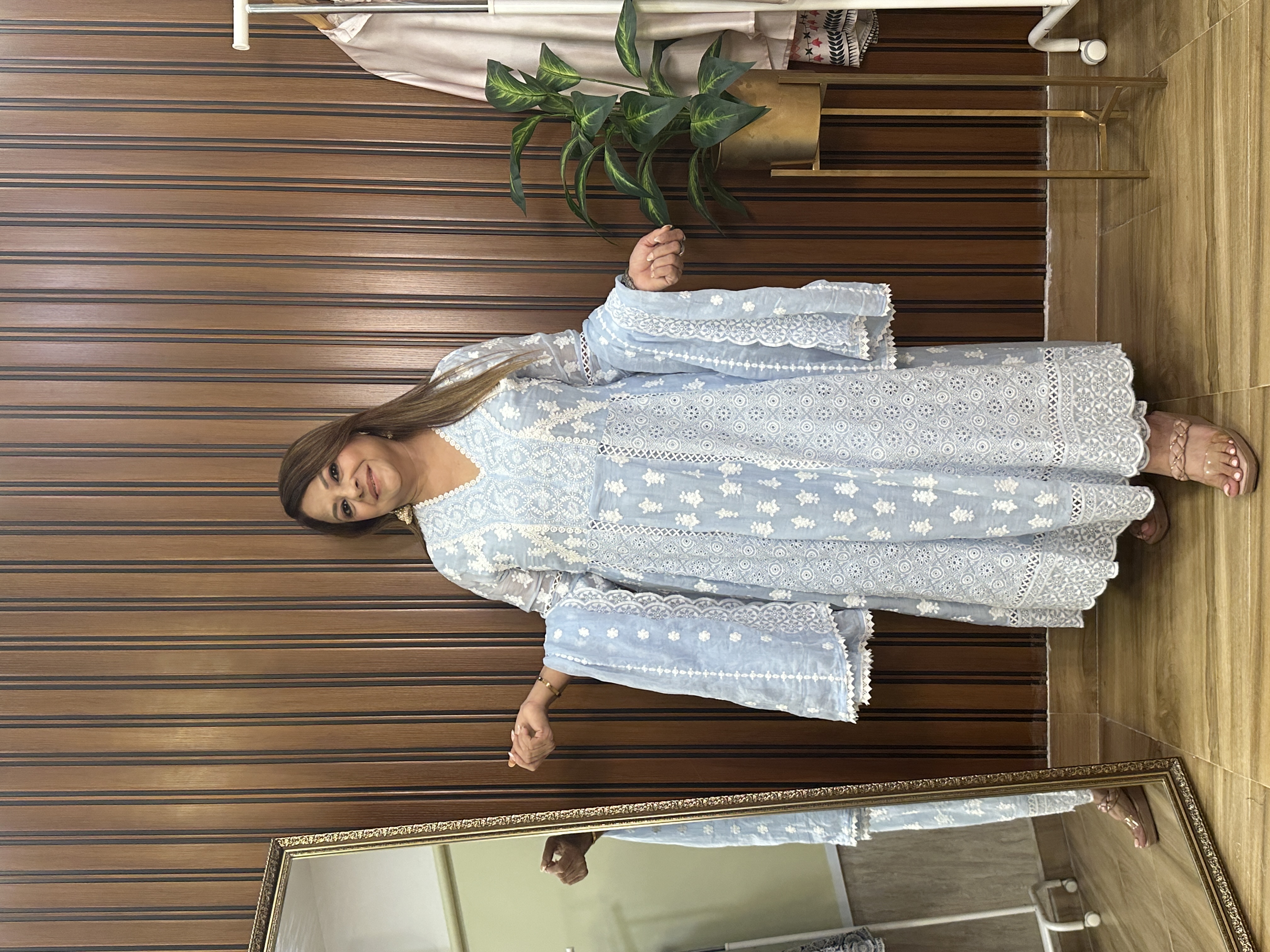 Light blue Anarkali dupatta set