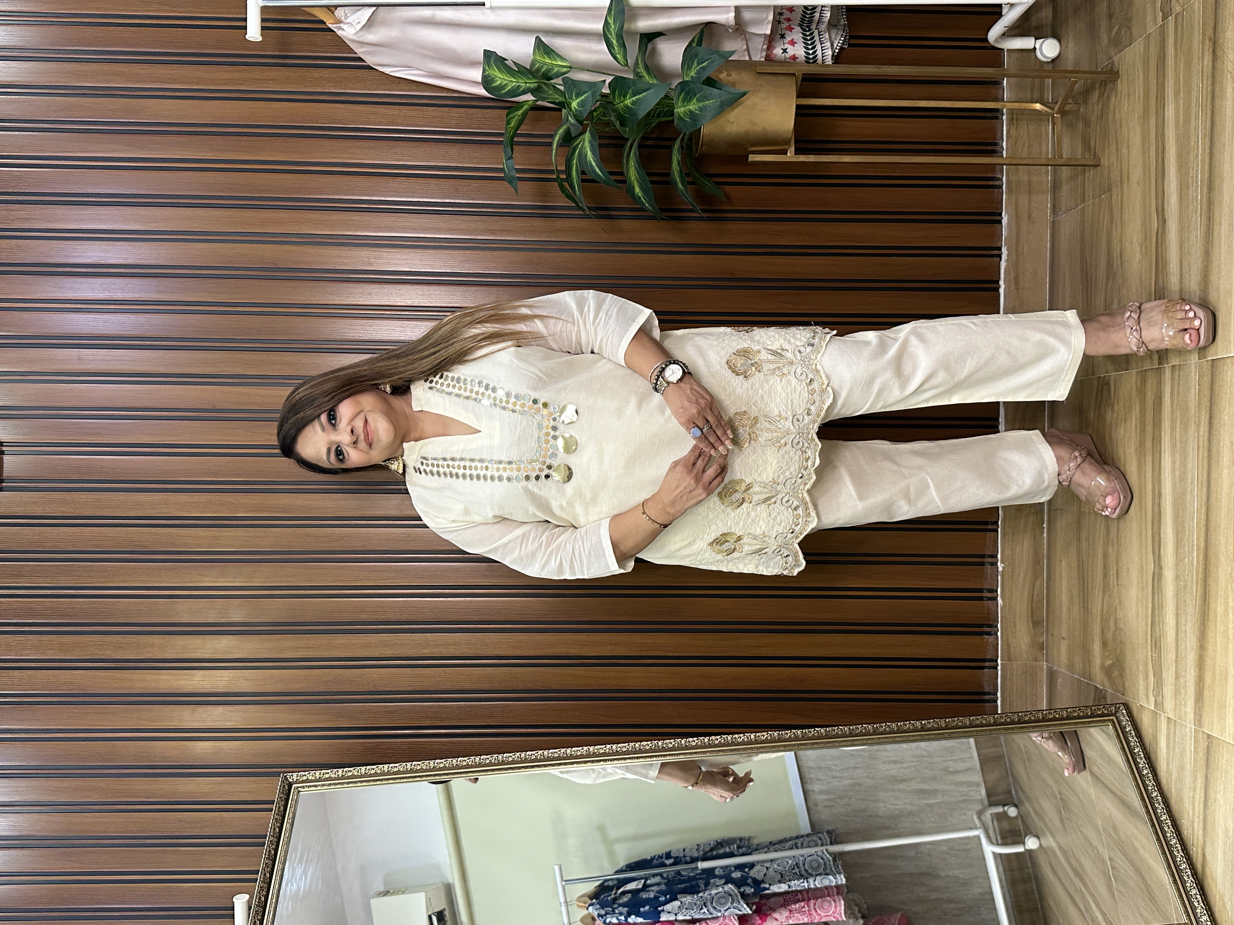 Cream Embroidered co-ord