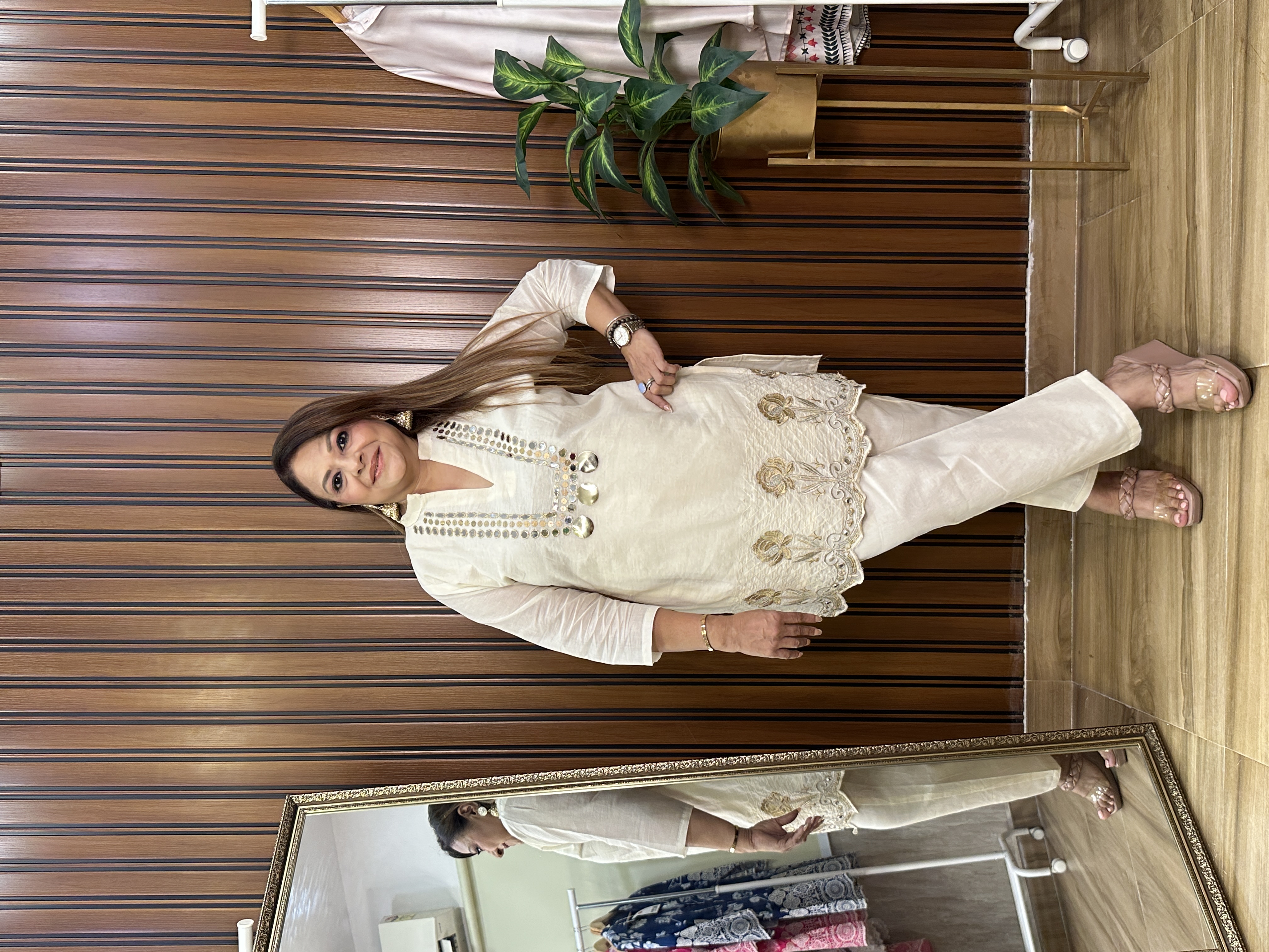 Cream Embroidered co-ord