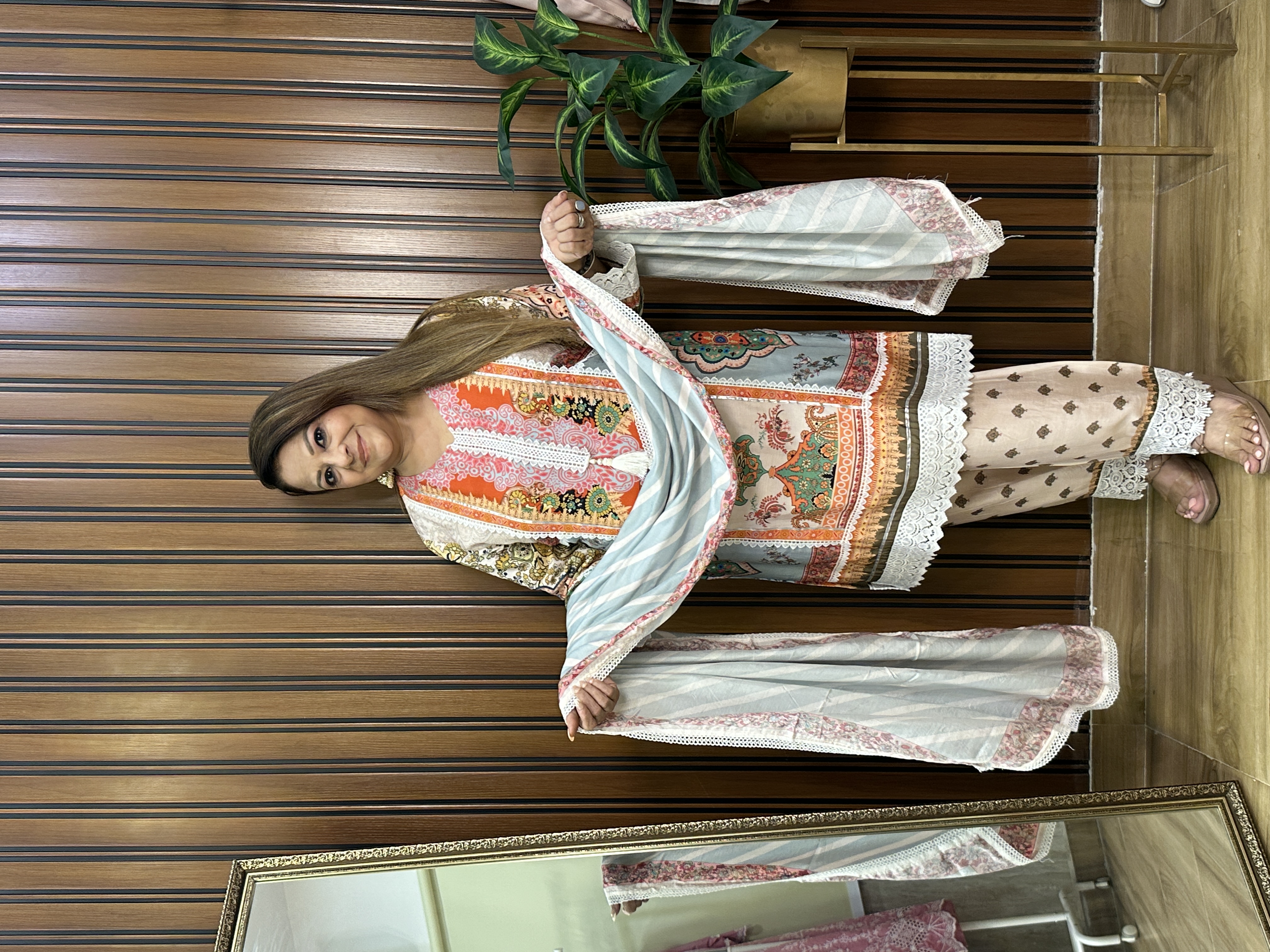 Floral Printed three piece dupatta set