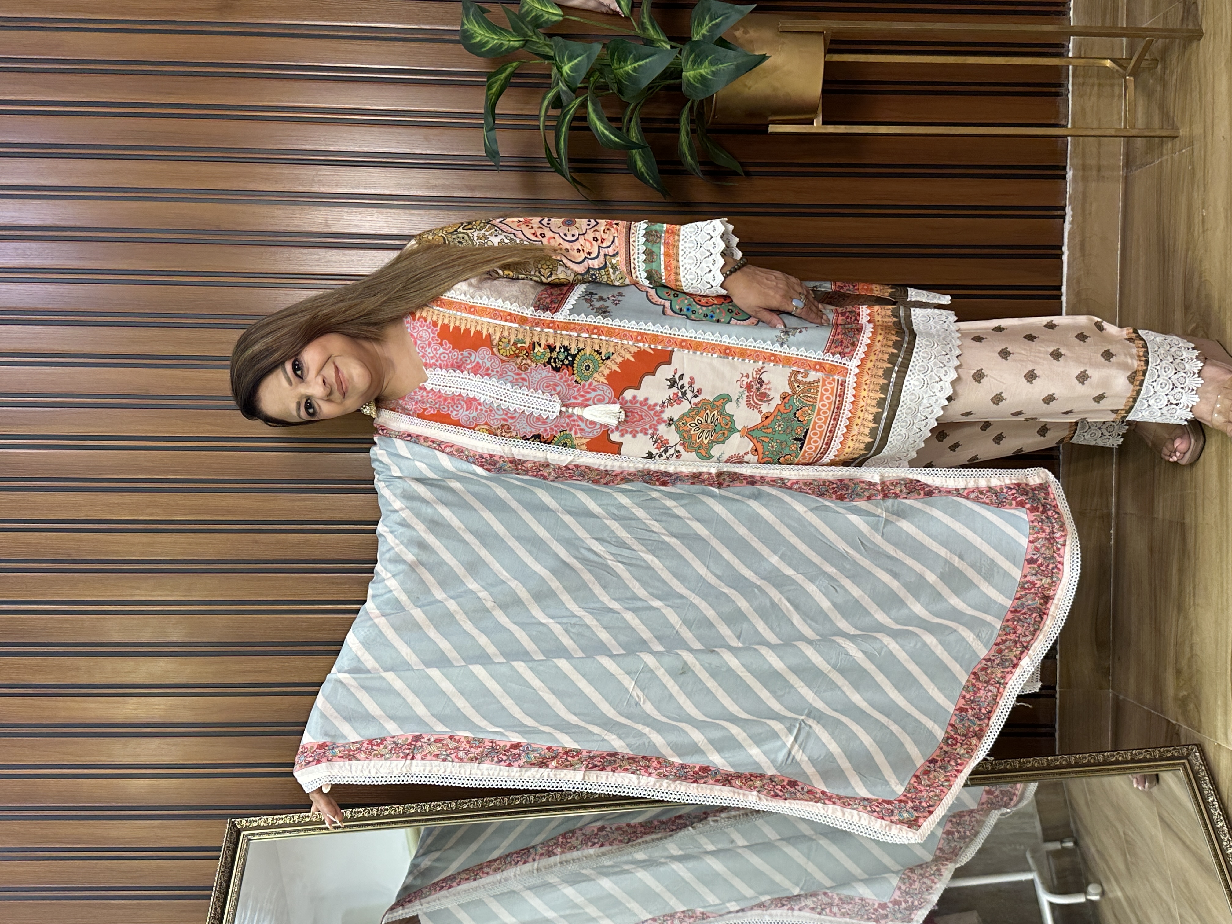 Floral Printed three piece dupatta set